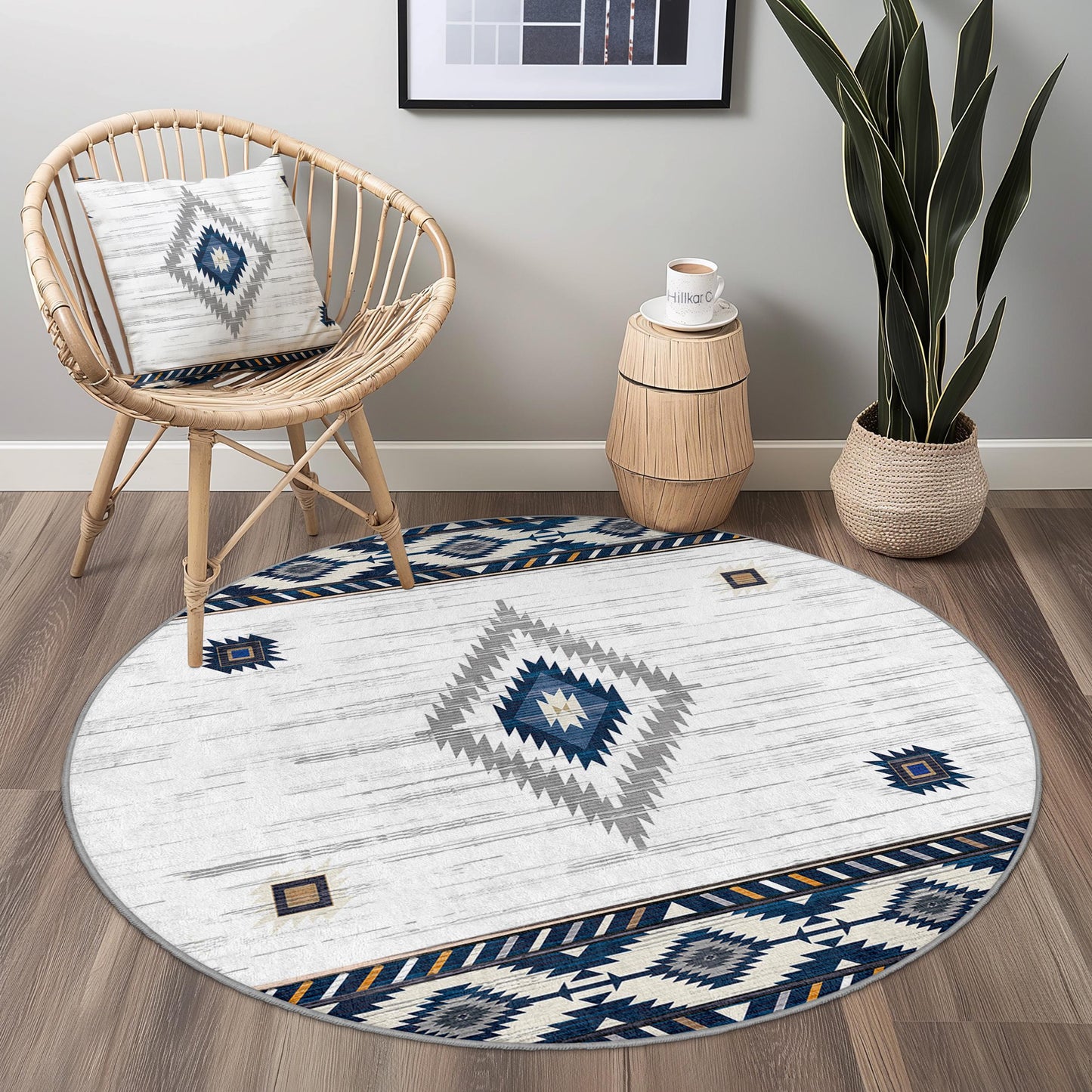 Runder Teppich mit geometrischem Muster, Teppich im Bohème-Stil, weicher runder Teppich für Wohnzimmer, Schlafzimmer, moderne Wohndekoration