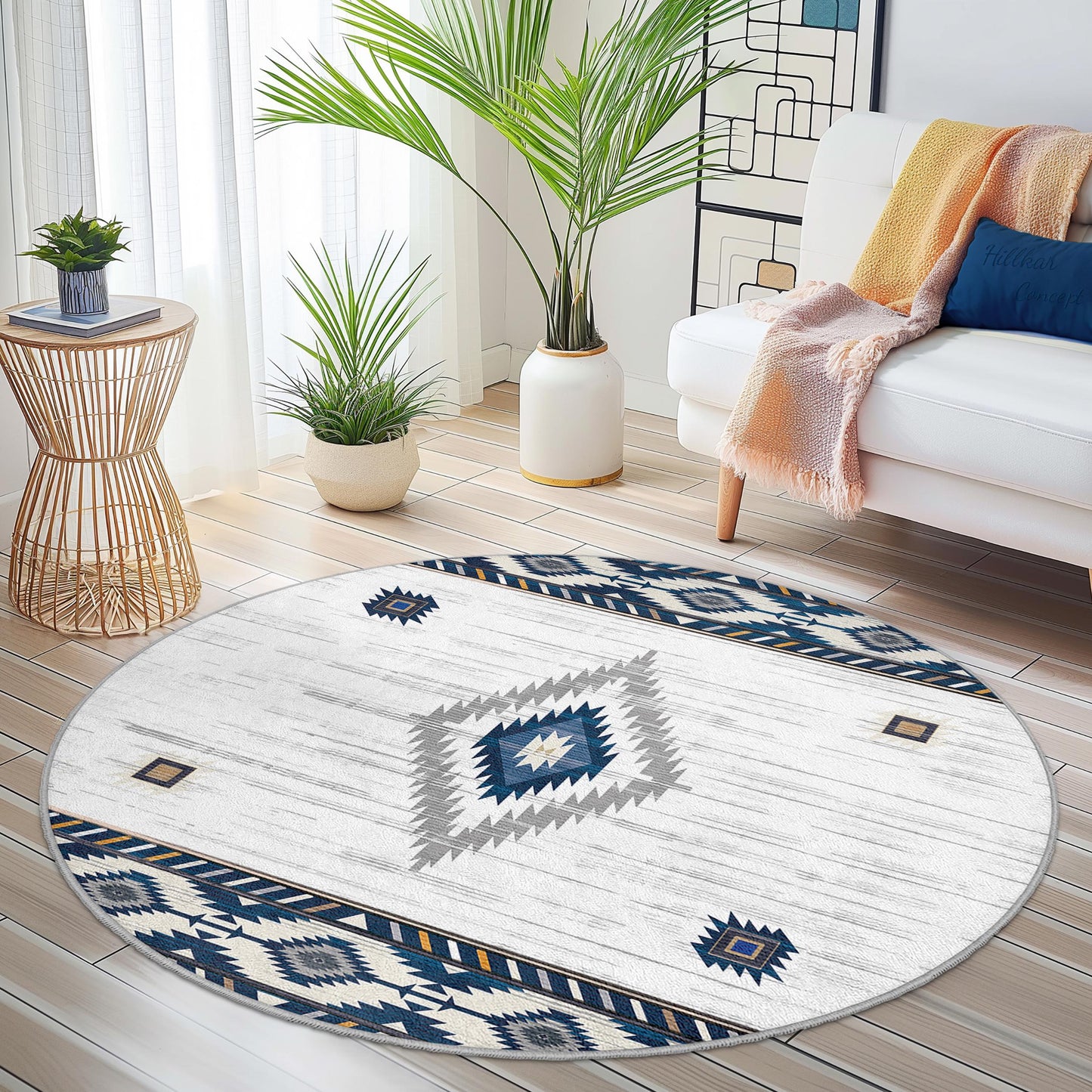 Runder Teppich mit geometrischem Muster, Teppich im Bohème-Stil, weicher runder Teppich für Wohnzimmer, Schlafzimmer, moderne Wohndekoration