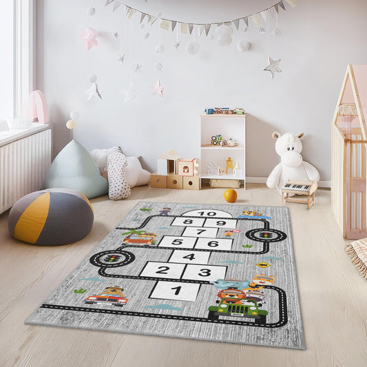 Road Map Kids Rug: Hopscotch Play Mat, Educational Playroom Decor