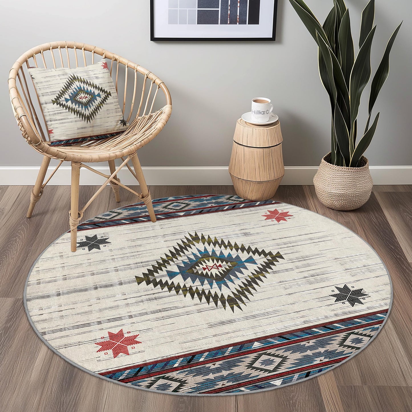 Runder Teppich im Boho-Stil, geometrisches Muster, weicher runder Teppich für Wohnzimmer, Schlafzimmer oder Kinderzimmer, stilvolles Wohnaccessoire