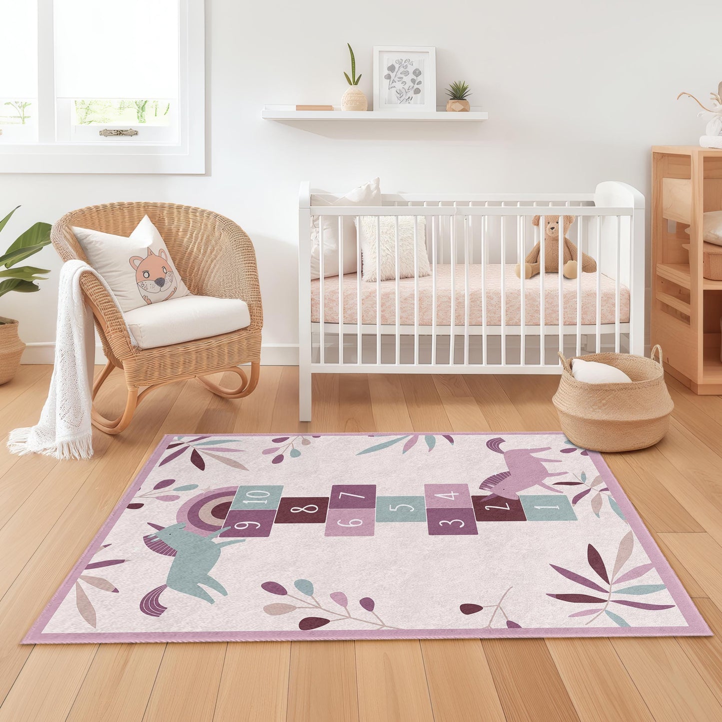 Einhorn-Hüpfspielteppich, Kinderzimmerteppich, rechteckiger Einhorn-Teppich, Spielzimmerdeko, weiche Spielmatte fürs Kinderzimmer, Kinderspielteppich