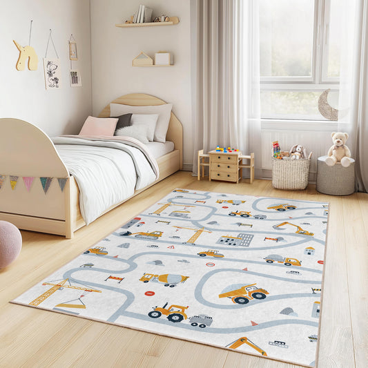 Construction Site Play Rug: Kids Room Road Map Carpet