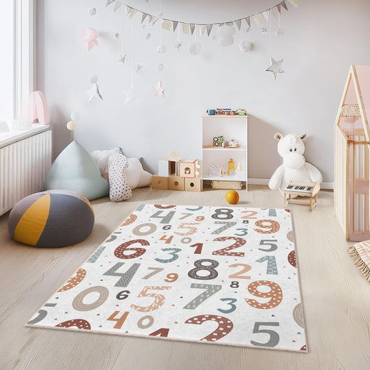 Colorful Number Pattern Kids Rug, Rectangular Play Mat, Fun Educational Carpet for Children's Room, Nursery Decor