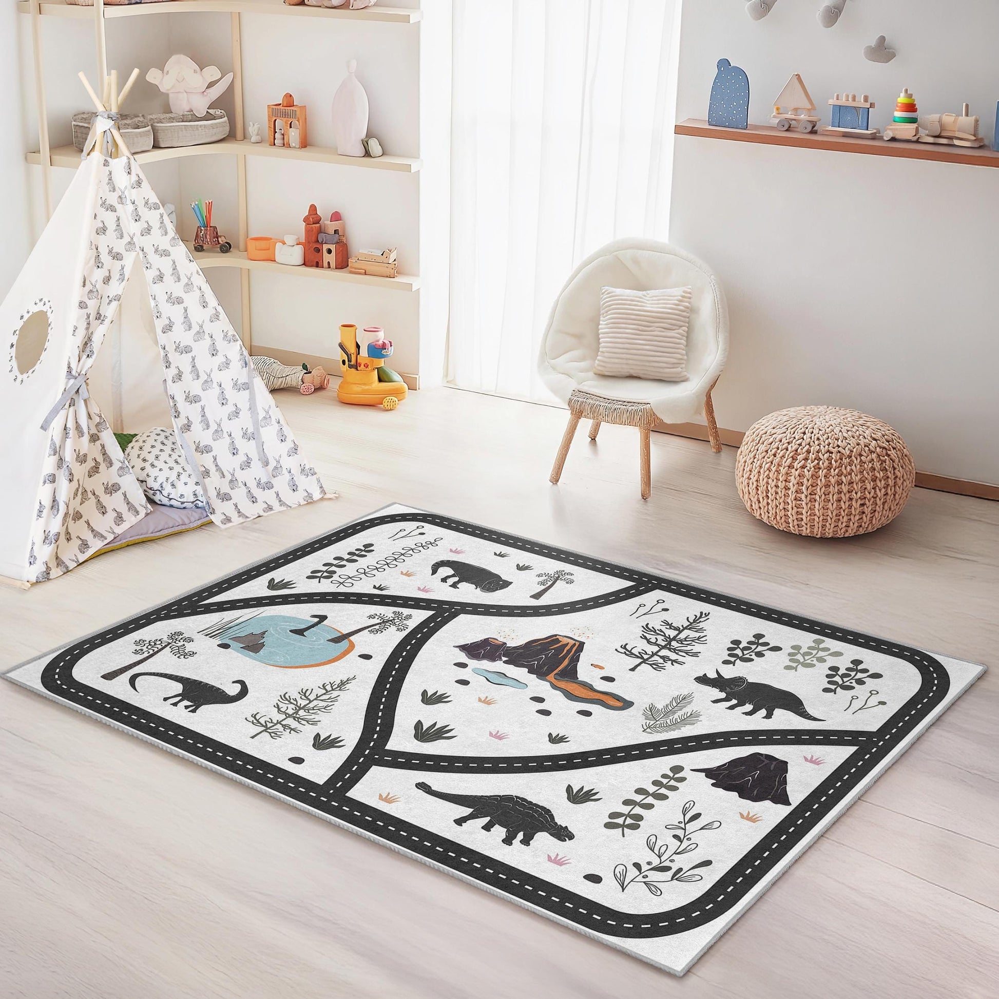 Dinosaur Adventure Kids Rug, Rectangular Play Mat, Soft Dinosaur Carpet for Kids Room, Interactive Play Rug, Fun Toddler Rug