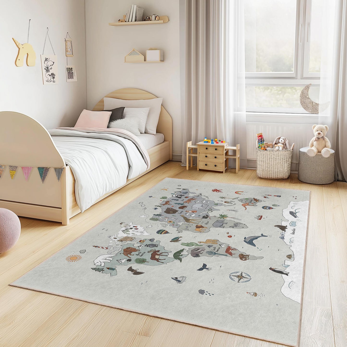 Abenteuerkarten-Teppich für Kinder, Truthahnkarten-Teppich für Kinder, Spielzimmerdeko, weicher rechteckiger Teppich für Kinder, Kinderzimmerteppich