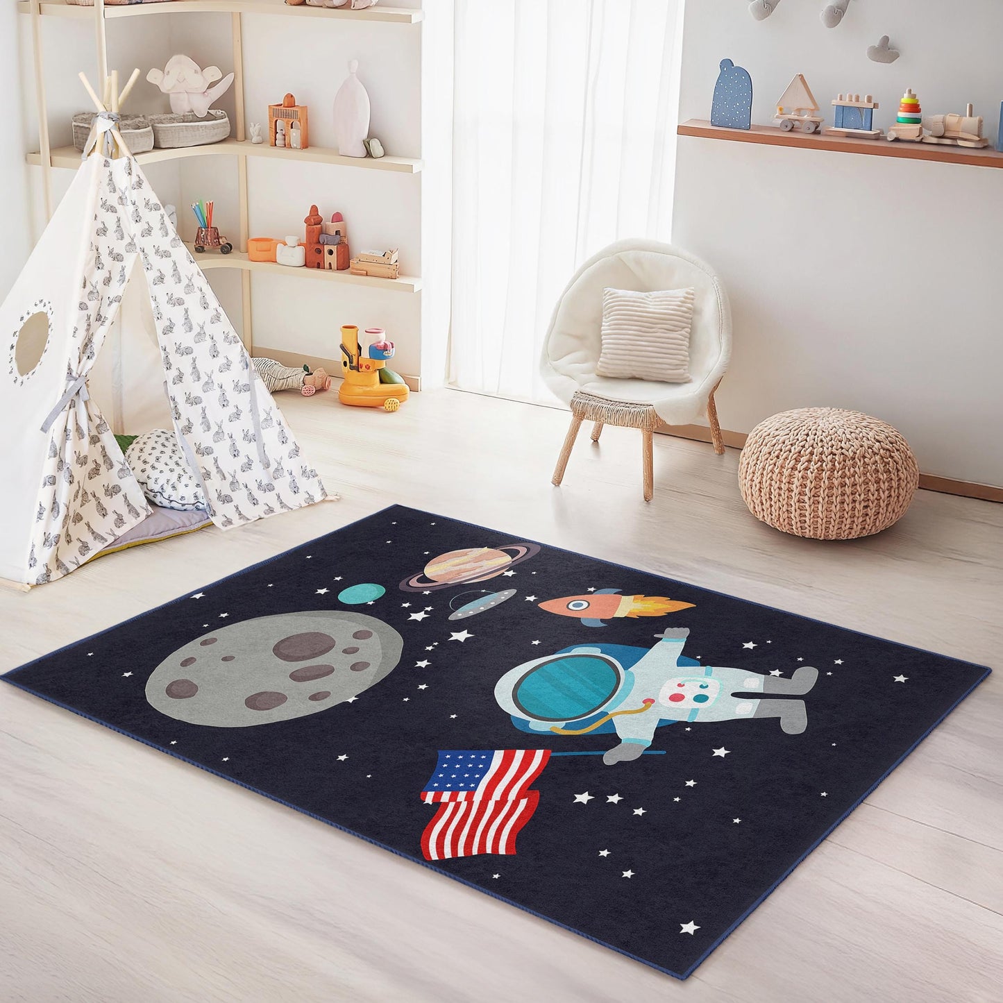 Weltraum-Teppich für Kinder, rechteckiger Teppich mit Weltraummotiv, Kinderzimmerteppich, Spielzimmerdekoration, Galaxie-Teppich für Kinder