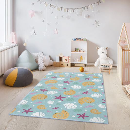 Seashell Starfish Kids Rug: Underwater Nursery Play Mat