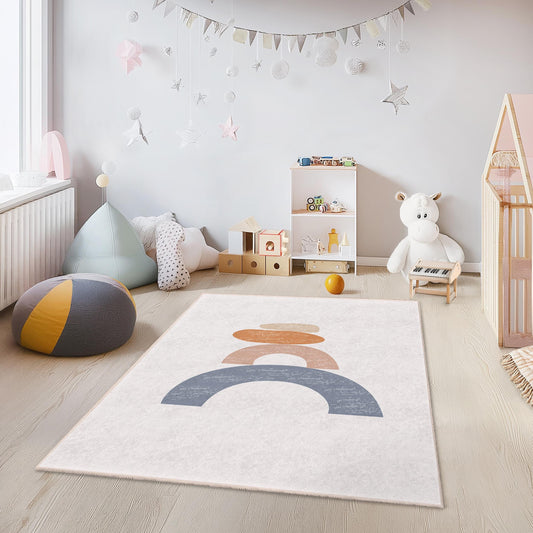 Abstract Rainbow Design Rectangular Kids Rug, Soft Geometric Carpet for Children's Room, Playroom Decor, Nursery Rug