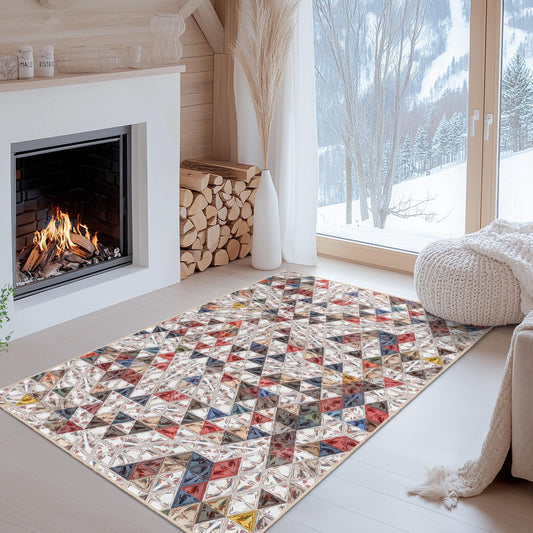 Geometric Triangular Pattern Rectangular Area Rug, Modern Decor Rug, Living Room Carpet, Stylish Home Floor Mat, Colorful Triangle Rug