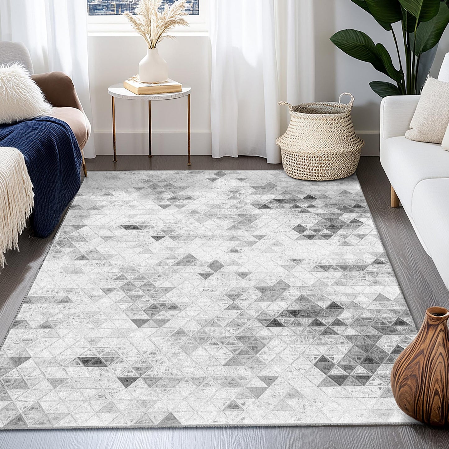 Eleganter geometrischer Rechteckteppich, moderner Dreiecksteppich, Wohnzimmerteppich, zeitgenössische Wohndekoration, weiche Bodenmatte