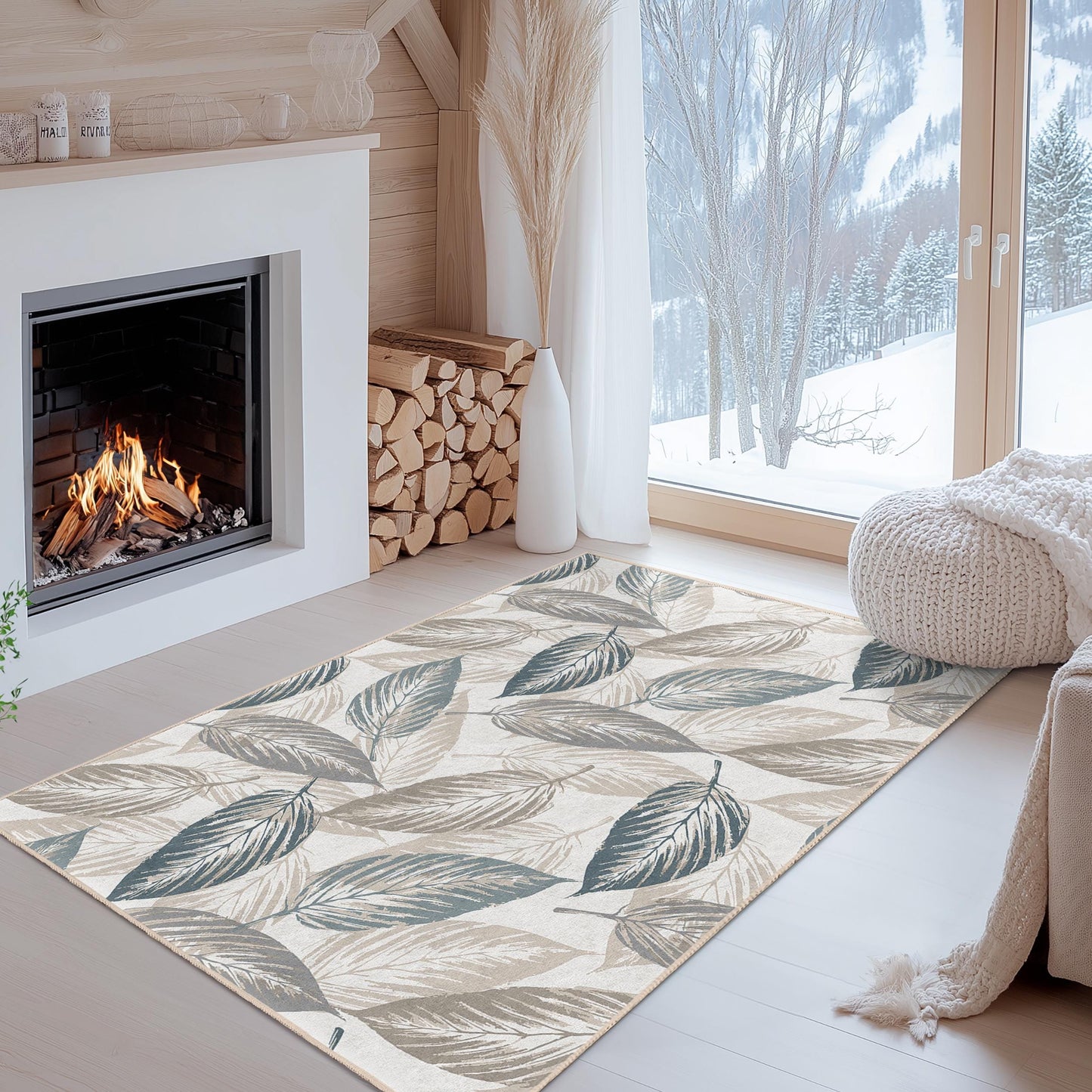 Eleganter rechteckiger Teppich mit Blattmuster, moderner Teppich im Blattdesign, Wohnzimmerteppich, weicher Indoor-Teppich, Wohnaccessoire