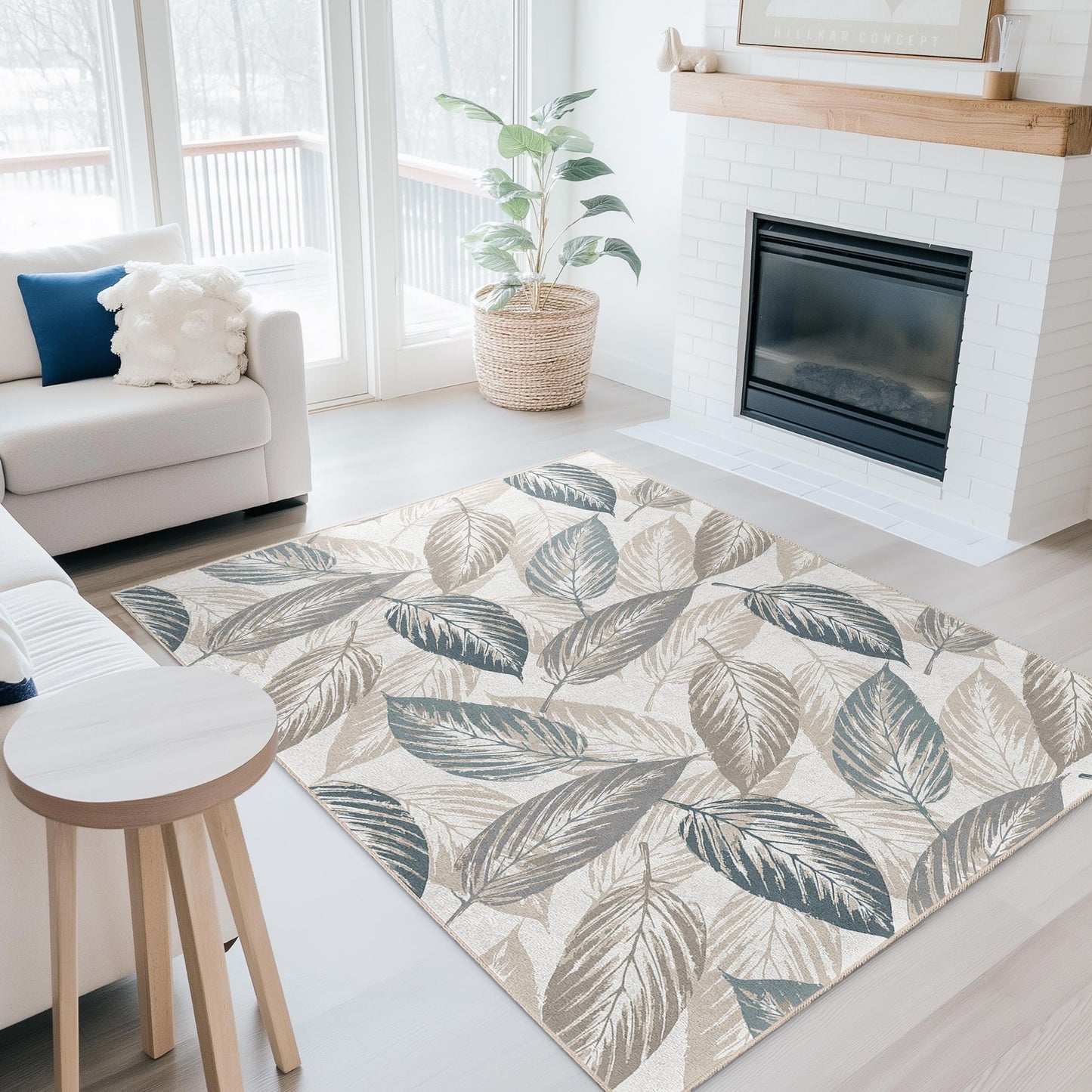 Eleganter rechteckiger Teppich mit Blattmuster, moderner Teppich im Blattdesign, Wohnzimmerteppich, weicher Indoor-Teppich, Wohnaccessoire