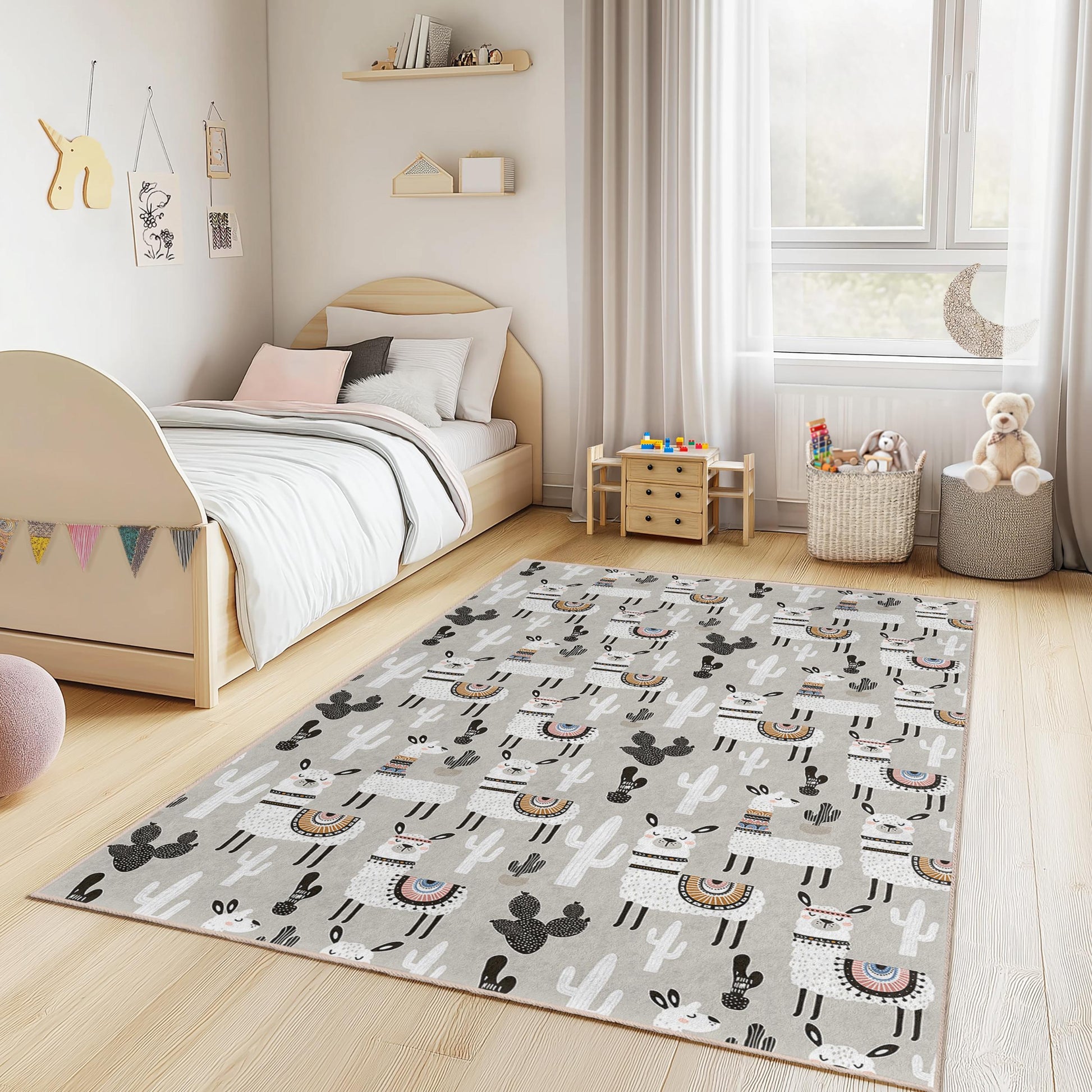 Llama Adventure Kids Rug, Cute Llama Rectangular Play Mat, Kids Room Carpet, Nursery Decor, Fun Animal Rug for Children