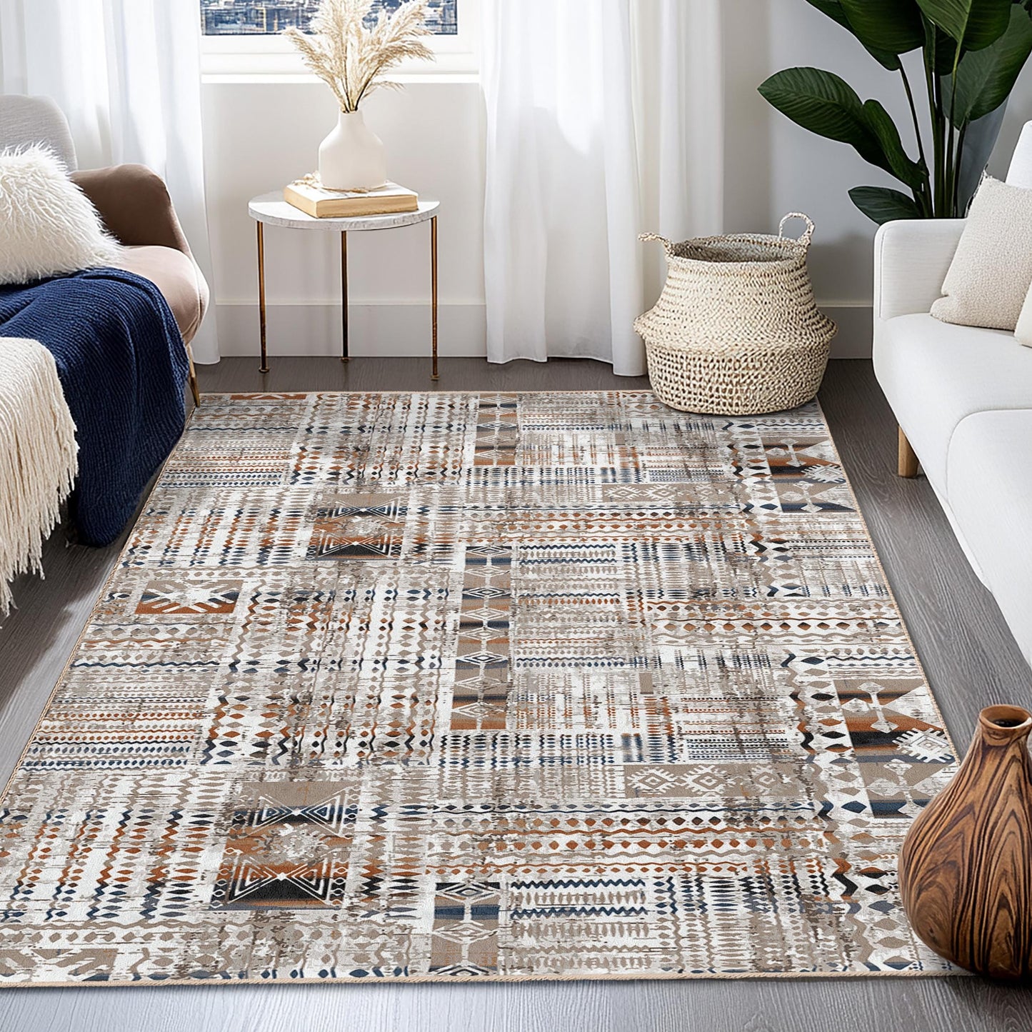 Stilvoller geometrischer Rechteckteppich, moderner gemusterter Teppich für das Wohnzimmer, weicher Indoor-Teppich, dekoratives Wohnaccessoire