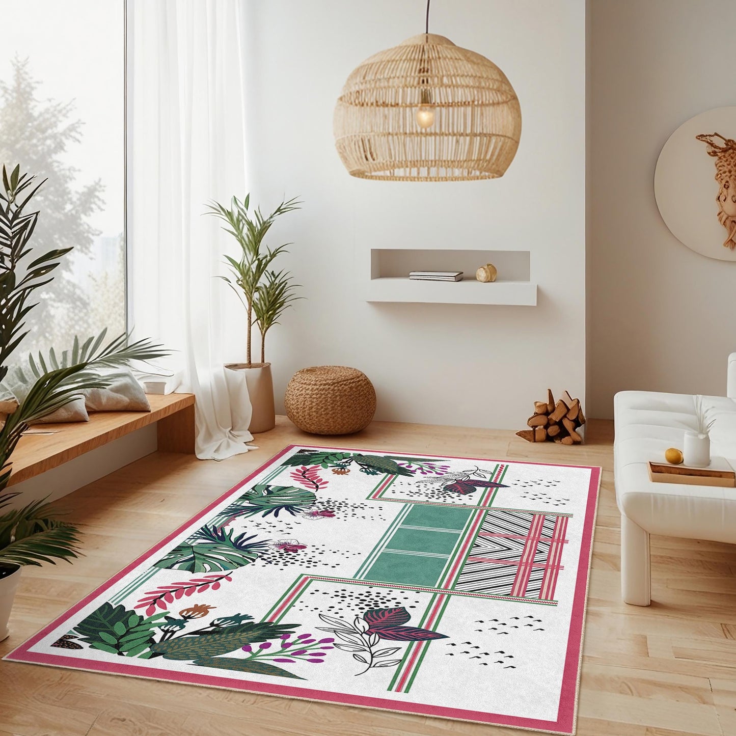 Rechteckiger Teppich mit tropischem Blättermuster, stilvoller Wohnzimmerteppich, moderne Wohndekoration, Teppich für den Innenbereich des Wohnzimmers, Teppich mit botanischem Design