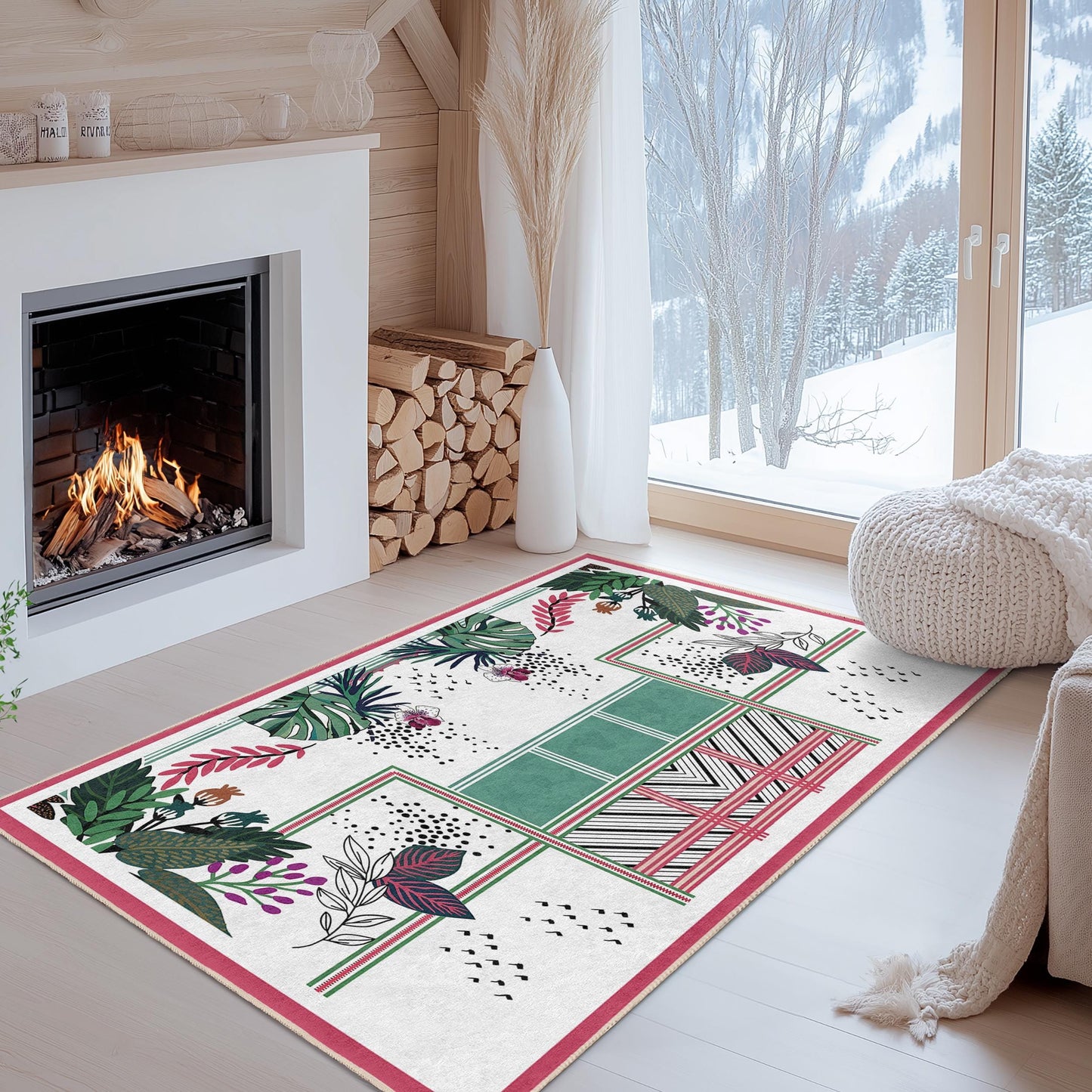Rechteckiger Teppich mit tropischem Blättermuster, stilvoller Wohnzimmerteppich, moderne Wohndekoration, Teppich für den Innenbereich des Wohnzimmers, Teppich mit botanischem Design