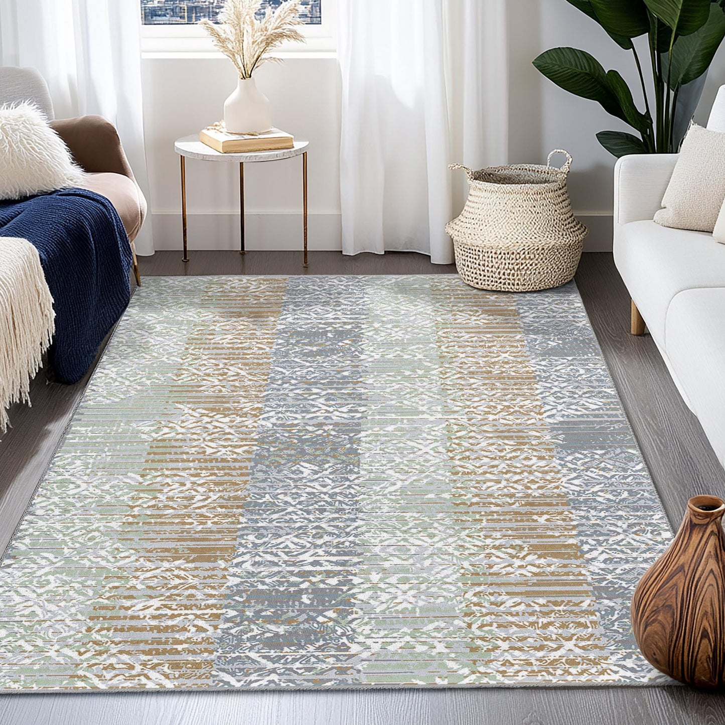 Geometric Area Rug: Modern Rectangular Carpet for Living Room