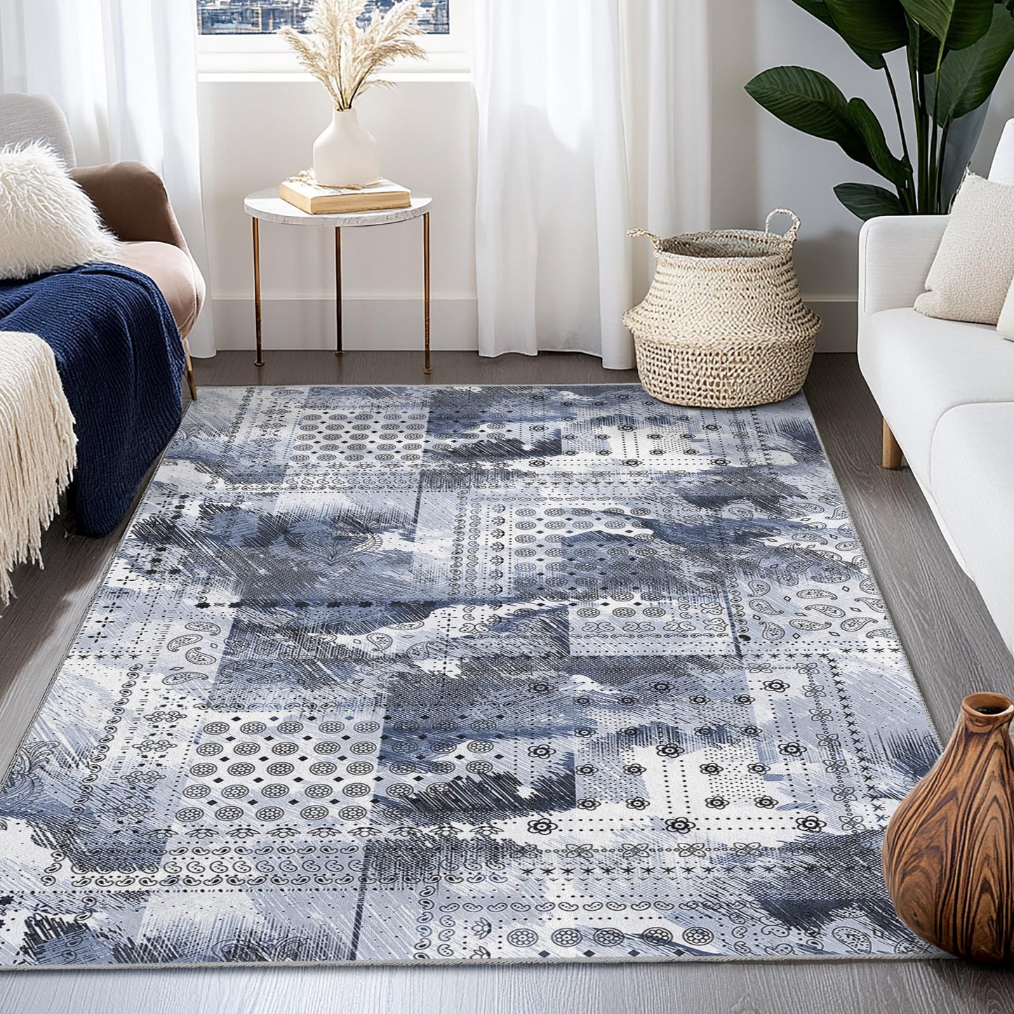 Abstrakter geometrischer Teppich: Moderne Kunst, Blau &amp; Grau