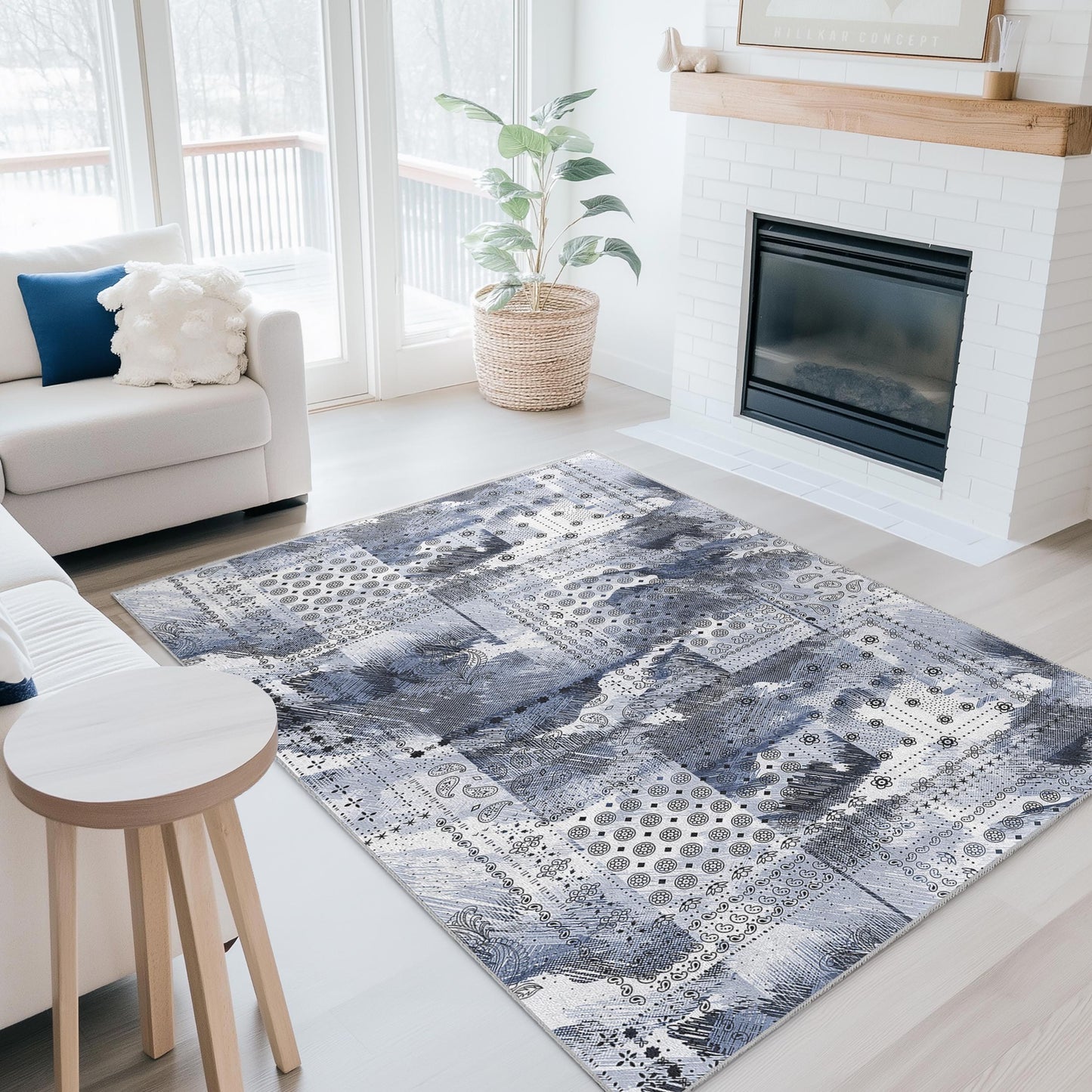 Abstrakter geometrischer Teppich: Moderne Kunst, Blau &amp; Grau