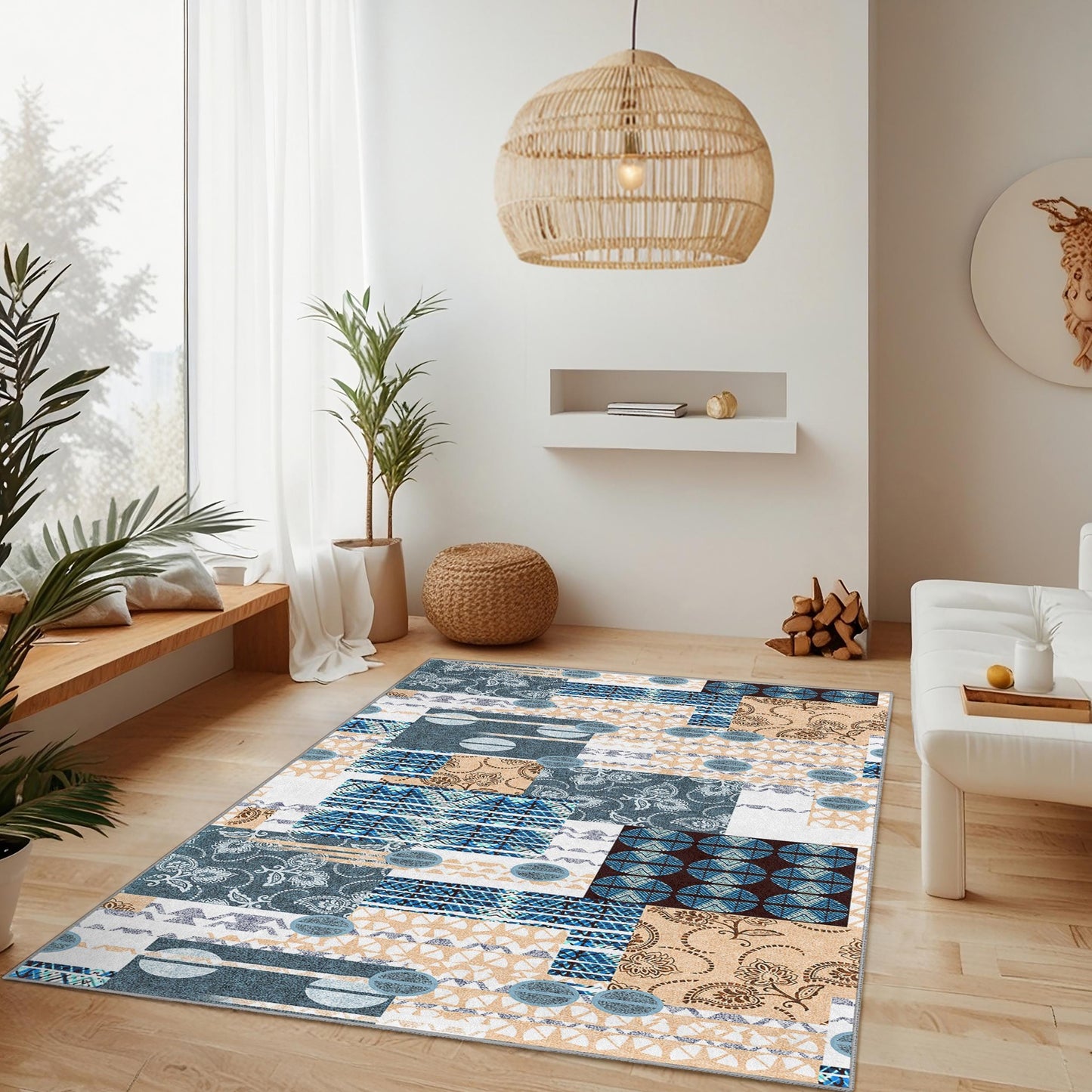 Rechteckiger Teppich mit geometrischem Muster, moderner dekorativer Teppich, strukturierte Fußmatte für Wohnzimmer, Schlafzimmer, Büro, stilvolle Wohndekoration