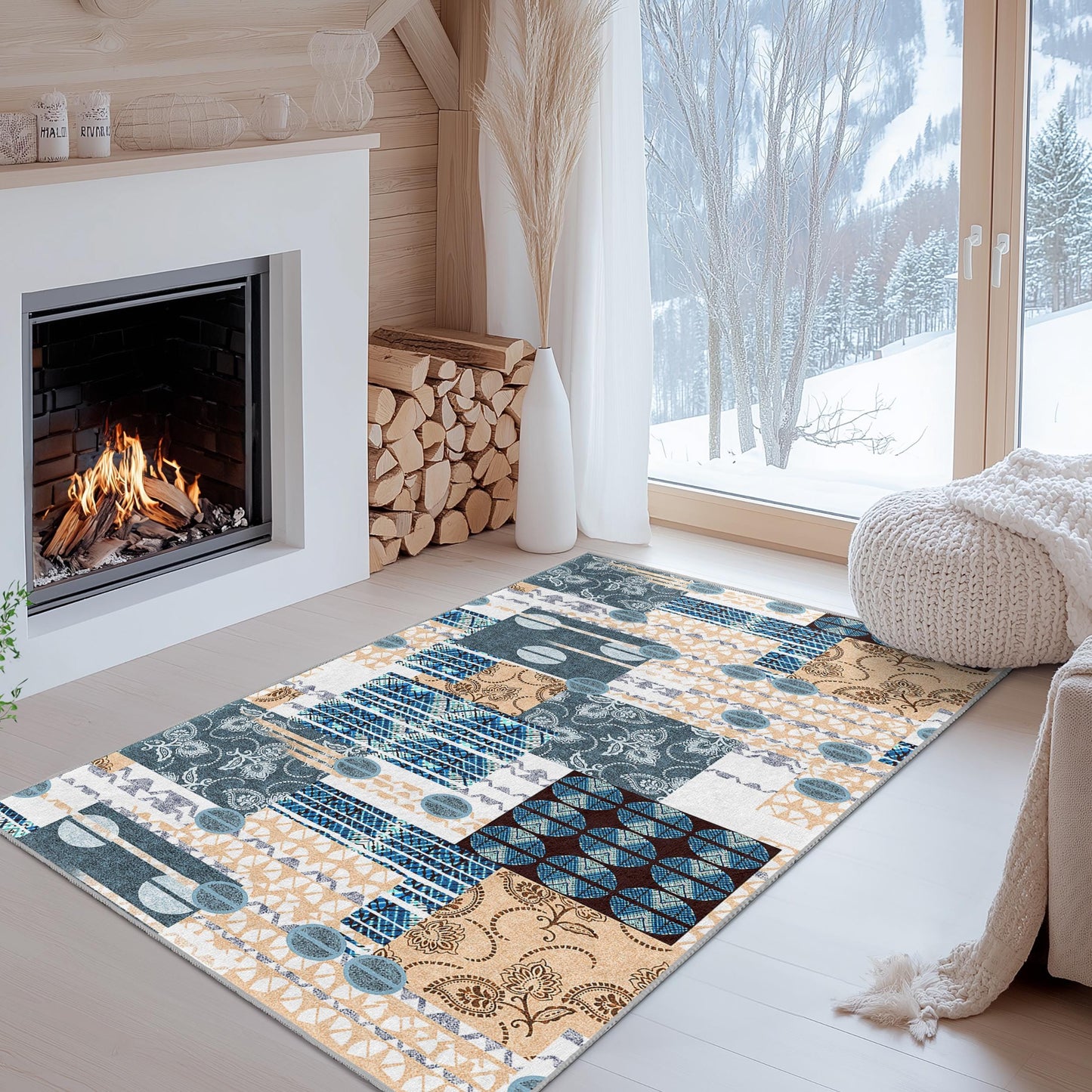 Rechteckiger Teppich mit geometrischem Muster, moderner dekorativer Teppich, strukturierte Fußmatte für Wohnzimmer, Schlafzimmer, Büro, stilvolle Wohndekoration