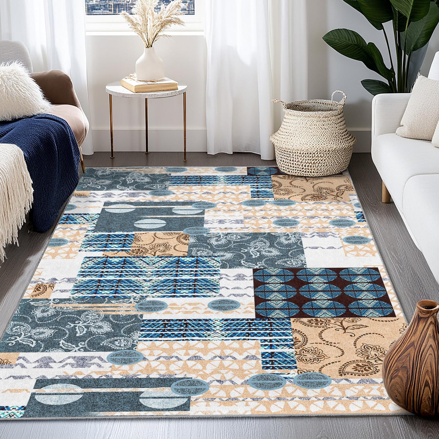 Rechteckiger Teppich mit geometrischem Muster, moderner dekorativer Teppich, strukturierte Fußmatte für Wohnzimmer, Schlafzimmer, Büro, stilvolle Wohndekoration