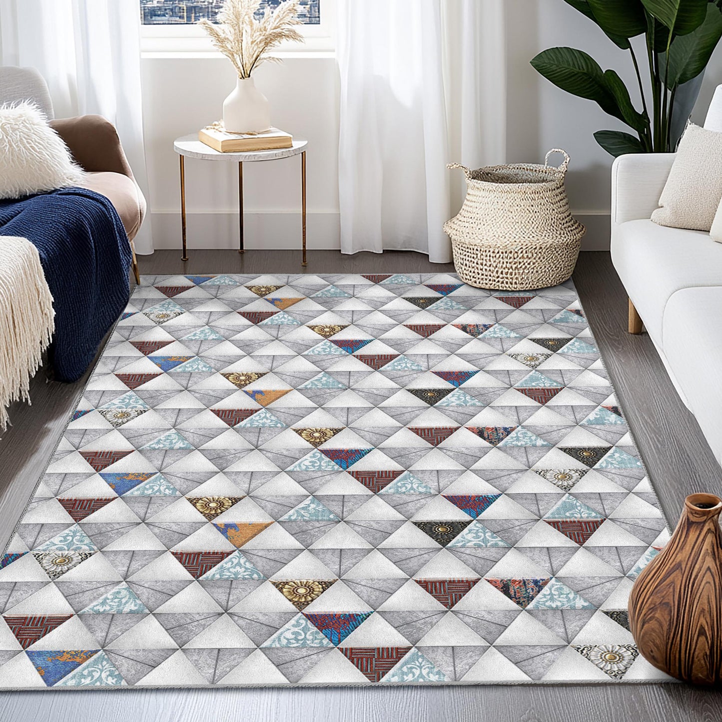 Teppich mit geometrischem Dreiecksmuster, rechteckiger Kinderzimmerteppich, moderne Dekoration für Kinderzimmer, Spielzimmer und Wohnzimmer