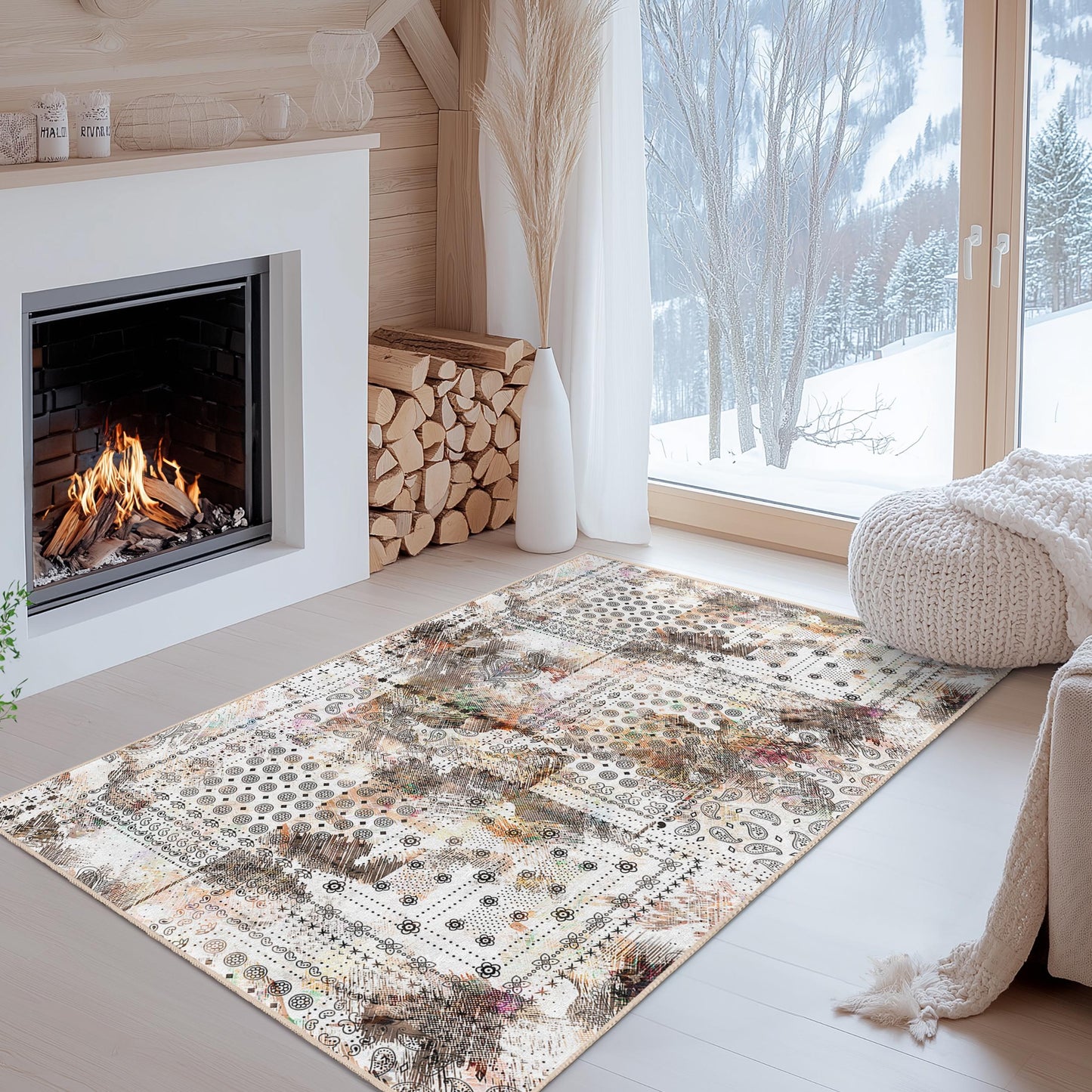 Rechteckiger Teppich mit abstraktem Blumenmuster, modernes Design, ideal für Kinderzimmer, Spielzimmer und Wohnzimmer, weicher Indoor-Teppich