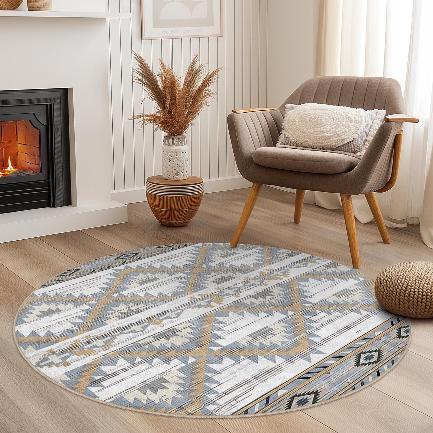 Runder Teppich mit geometrischem Muster, moderner runder Teppich, weiche Boho-Fußmatte, dekorativer runder Teppich für Wohnzimmer, Schlafzimmer, Kinderzimmer