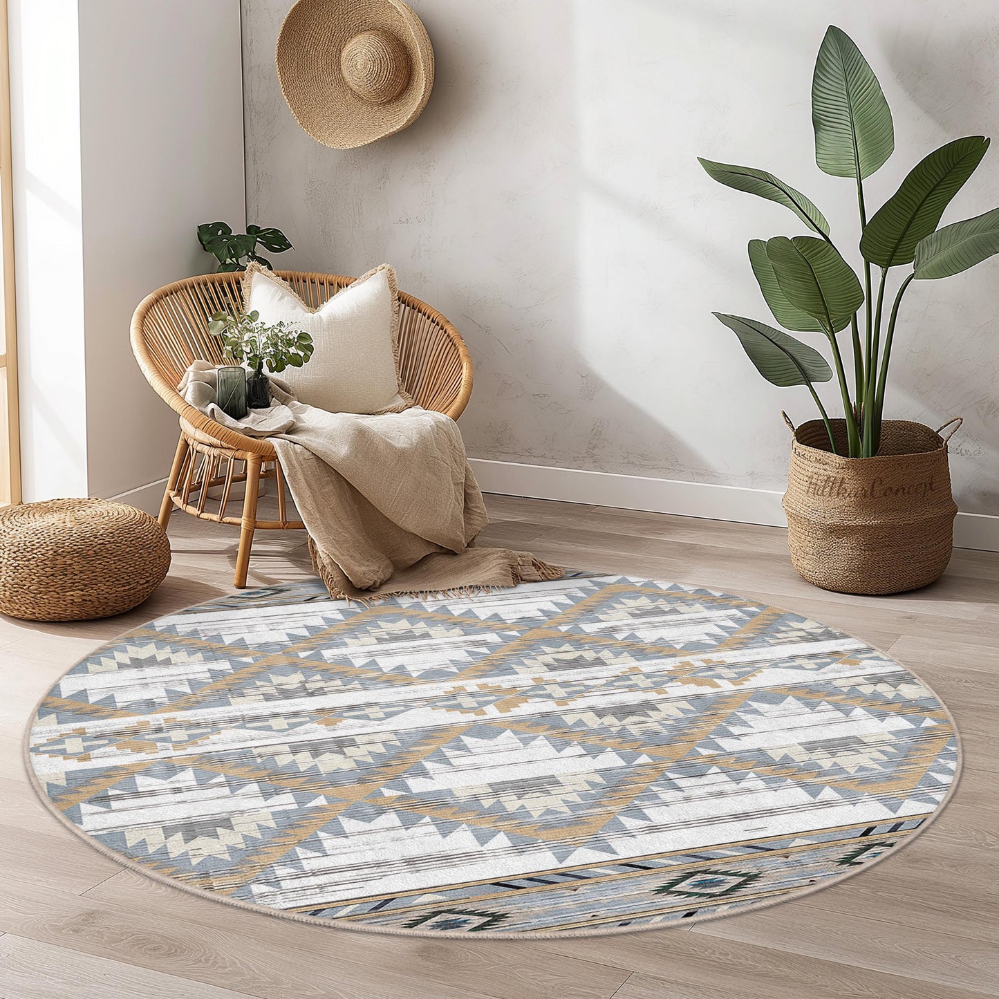 Runder Teppich mit geometrischem Muster, moderner runder Teppich, weiche Boho-Fußmatte, dekorativer runder Teppich für Wohnzimmer, Schlafzimmer, Kinderzimmer