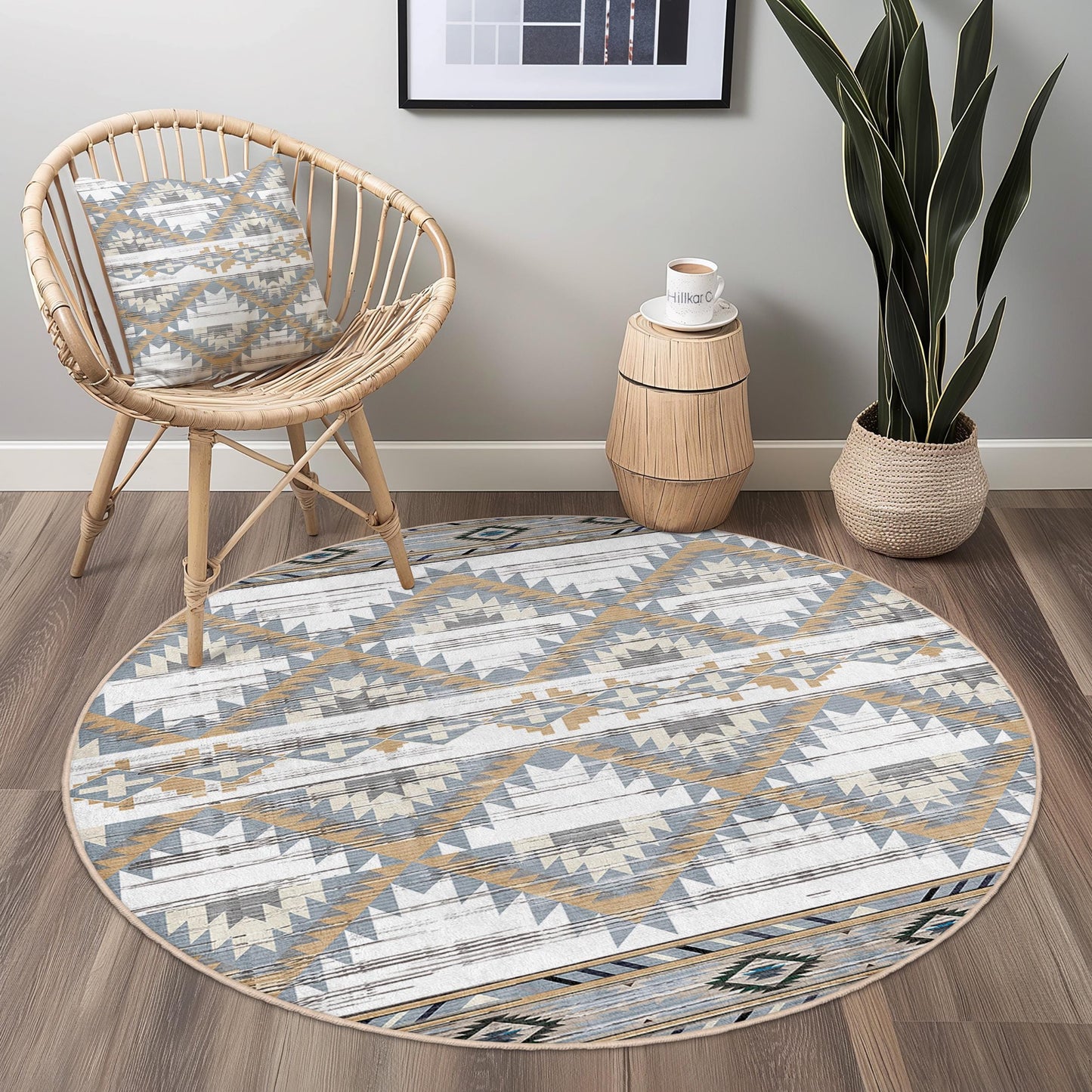 Runder Teppich mit geometrischem Muster, moderner runder Teppich, weiche Boho-Fußmatte, dekorativer runder Teppich für Wohnzimmer, Schlafzimmer, Kinderzimmer
