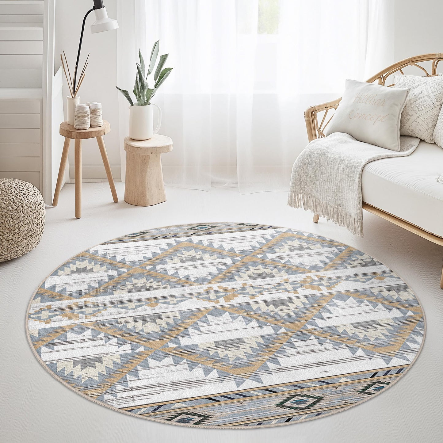 Runder Teppich mit geometrischem Muster, moderner runder Teppich, weiche Boho-Fußmatte, dekorativer runder Teppich für Wohnzimmer, Schlafzimmer, Kinderzimmer