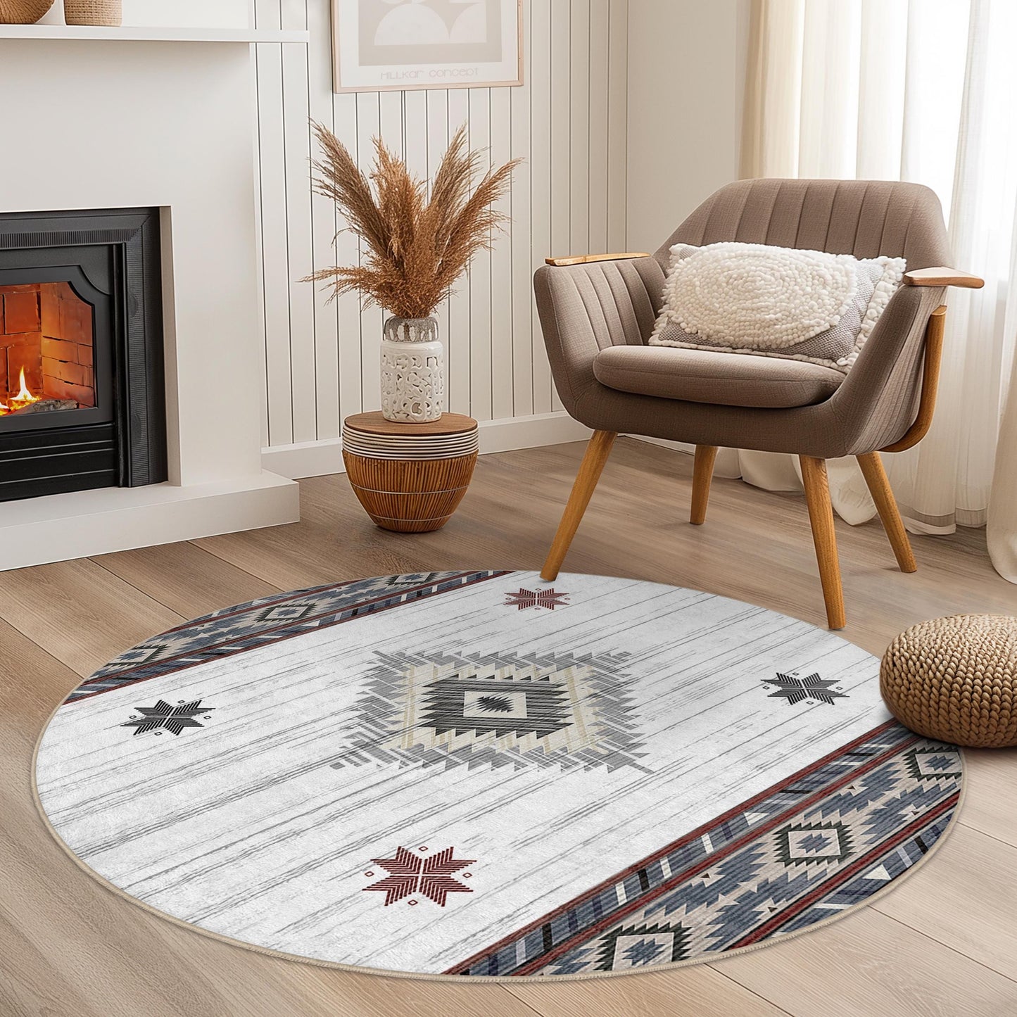 Geometrischer runder Teppich, moderner runder Teppich, runder Teppich im Boho-Stil, Wohnzimmerdekoration, einzigartige runde Fußmatte