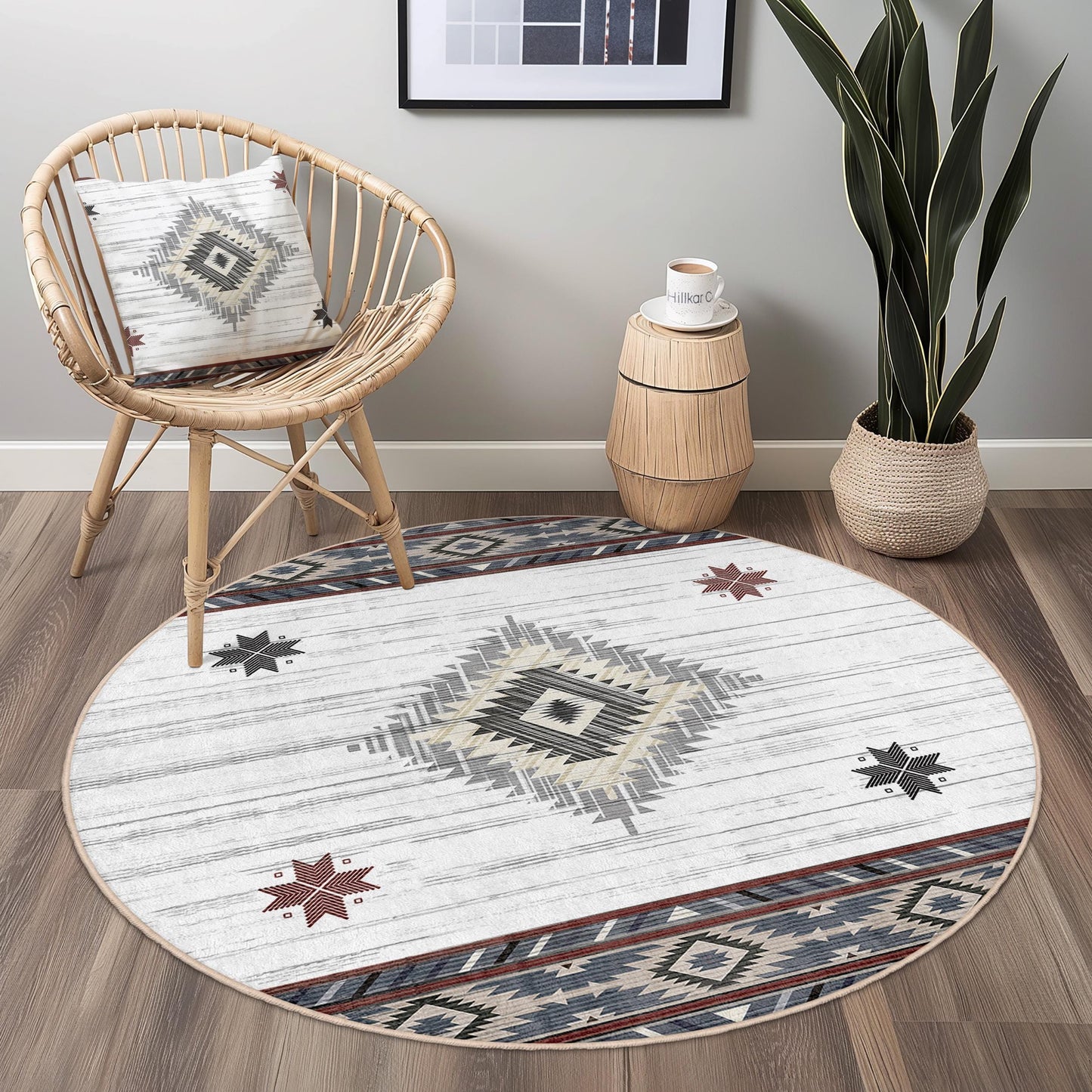 Geometrischer runder Teppich, moderner runder Teppich, runder Teppich im Boho-Stil, Wohnzimmerdekoration, einzigartige runde Fußmatte