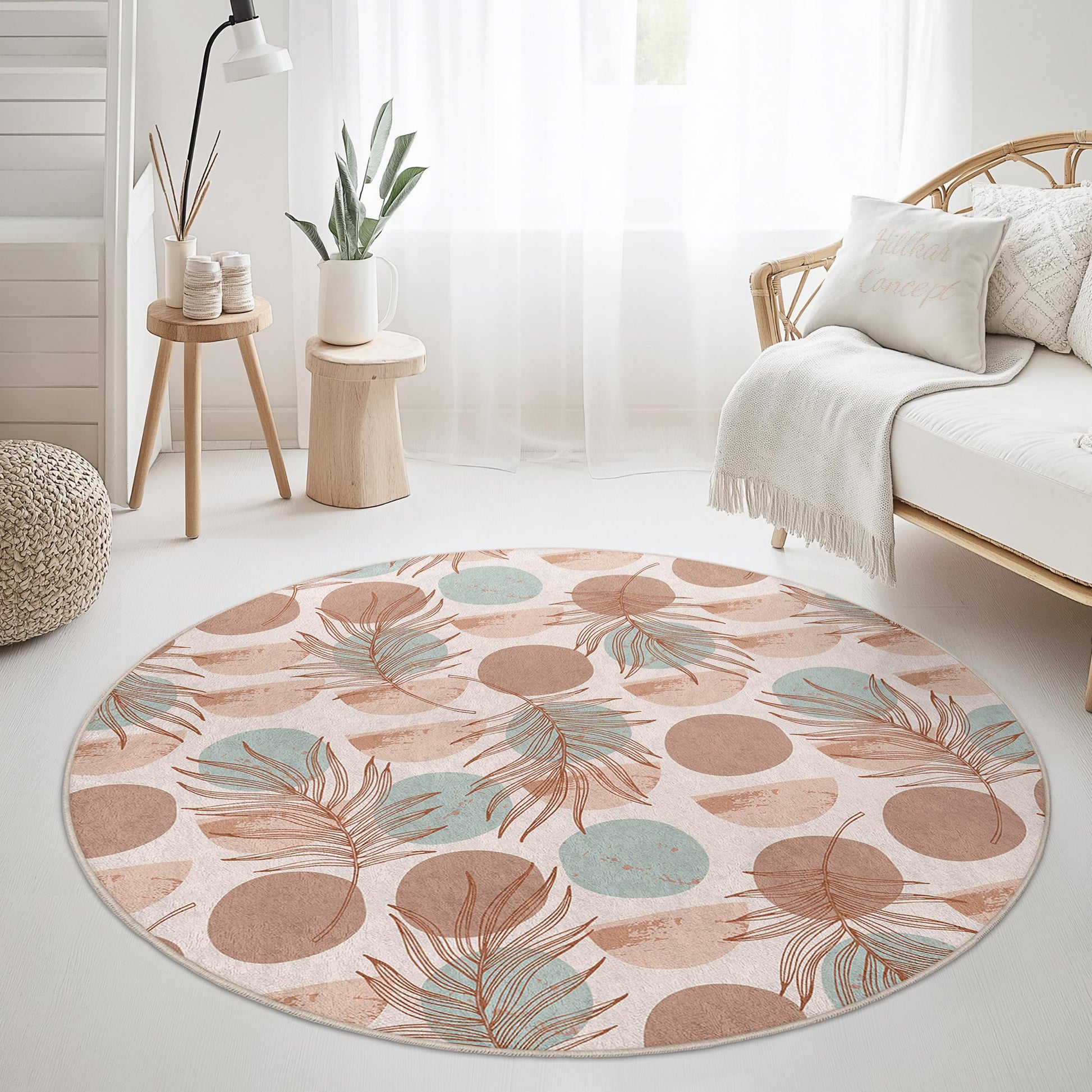 Tropical Leaf Round Area Rug, Boho Circle Carpet, Soft Round Rug for Living Room, Floral Round Mat, Home Decor Accessories