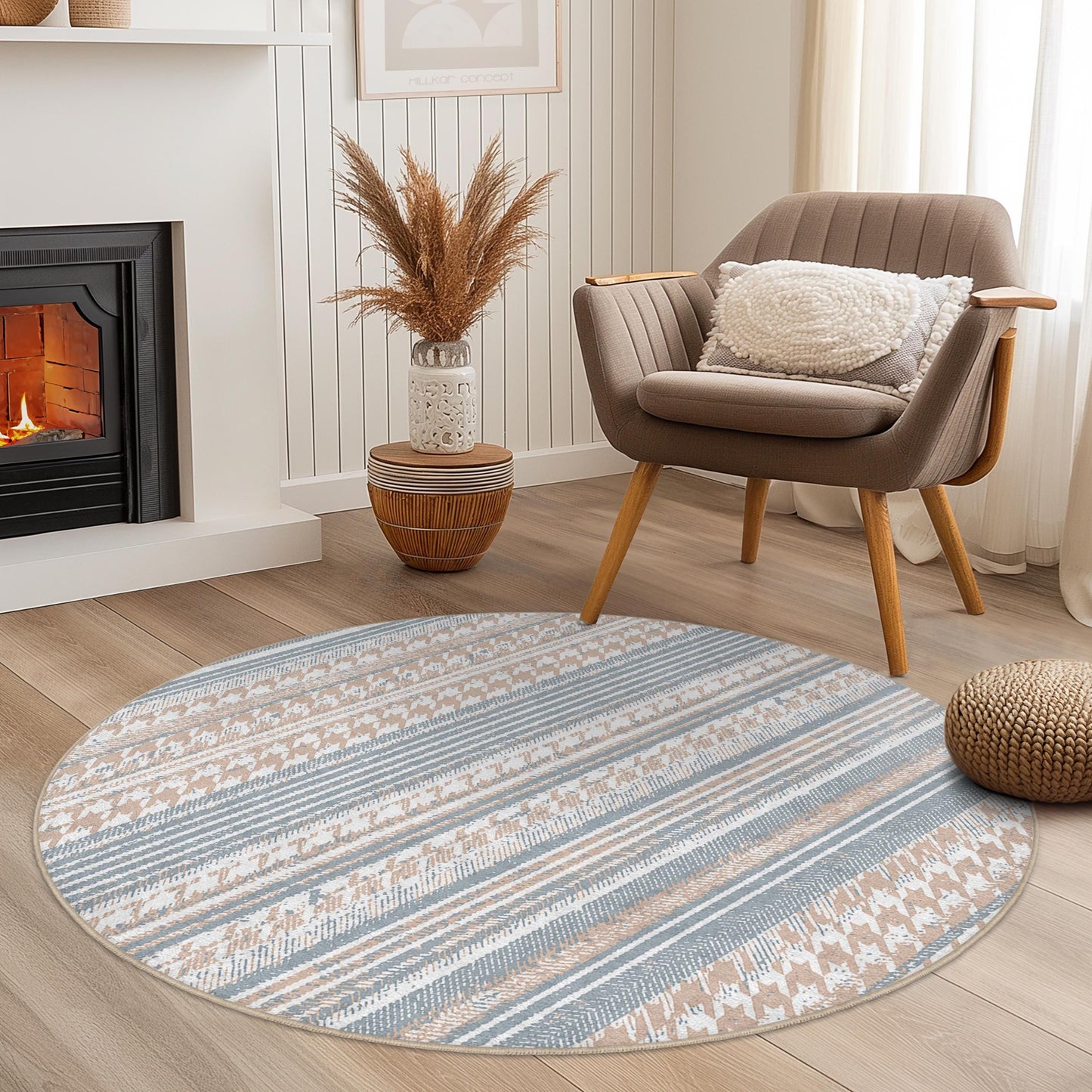 Runder Teppich mit geometrischen Streifen, weicher runder Teppich, moderne Wohndekoration, Wohnzimmerteppich, Schlafzimmerteppich, Boho-Chic-Teppich