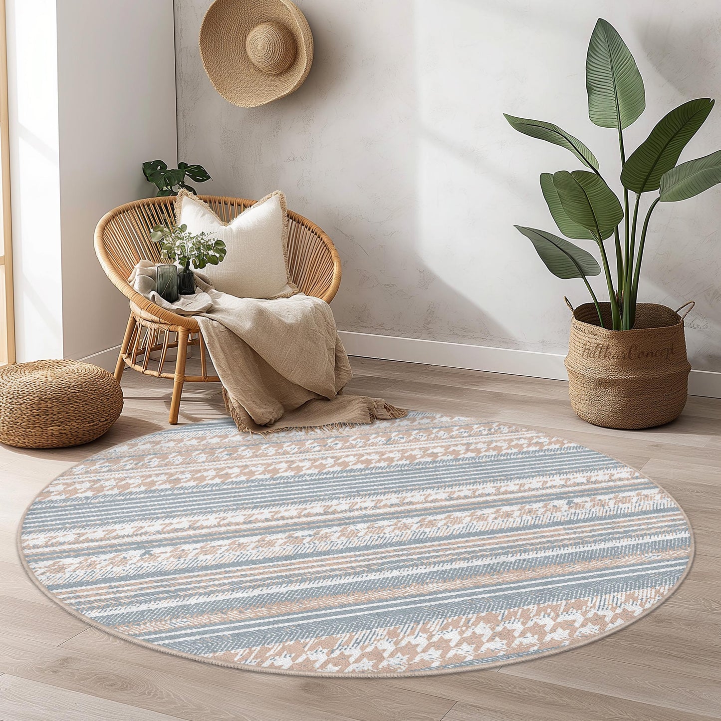 Runder Teppich mit geometrischen Streifen, weicher runder Teppich, moderne Wohndekoration, Wohnzimmerteppich, Schlafzimmerteppich, Boho-Chic-Teppich