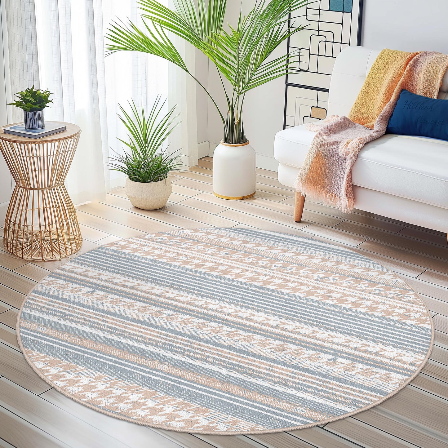 Runder Teppich mit geometrischen Streifen, weicher runder Teppich, moderne Wohndekoration, Wohnzimmerteppich, Schlafzimmerteppich, Boho-Chic-Teppich