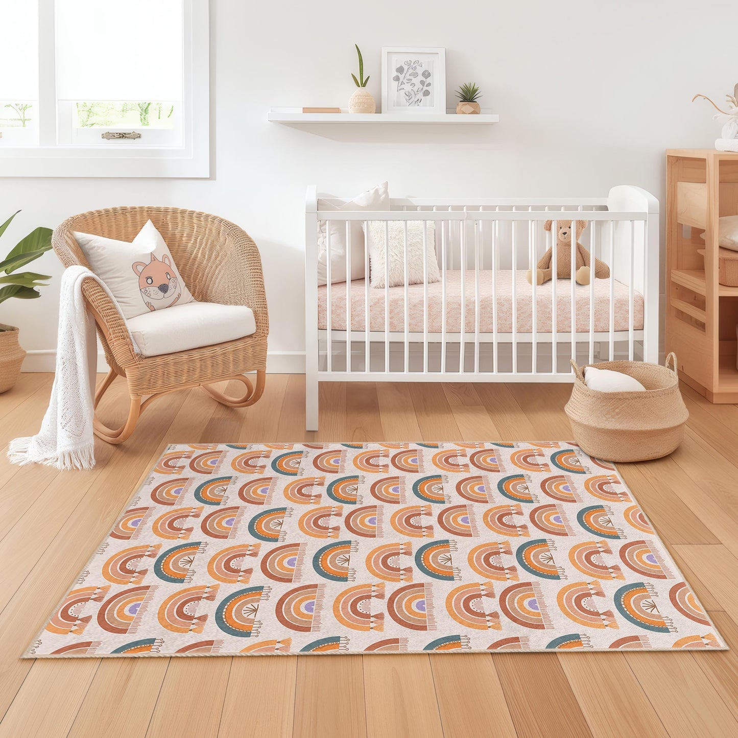 Rechteckiger Kinderteppich mit Regenbogenmuster, bunter Kinderzimmerteppich, Spielzimmerdekoration, weicher Kinderteppich, Teppich mit Regenbogenmotiv