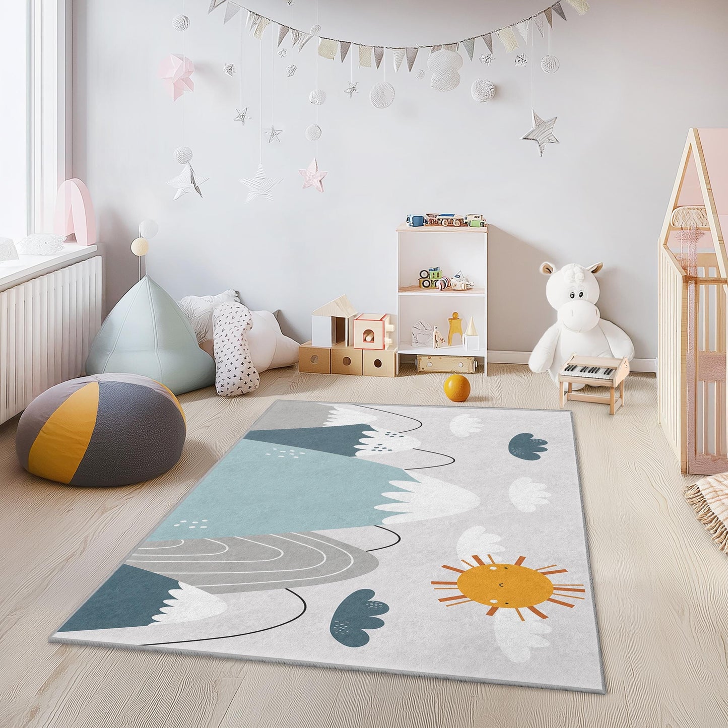 Kinderteppich „Bergabenteuer“, rechteckiger Teppich mit Naturmotiv, Spielzimmerdeko, Kinderzimmerteppich, Spielmatte