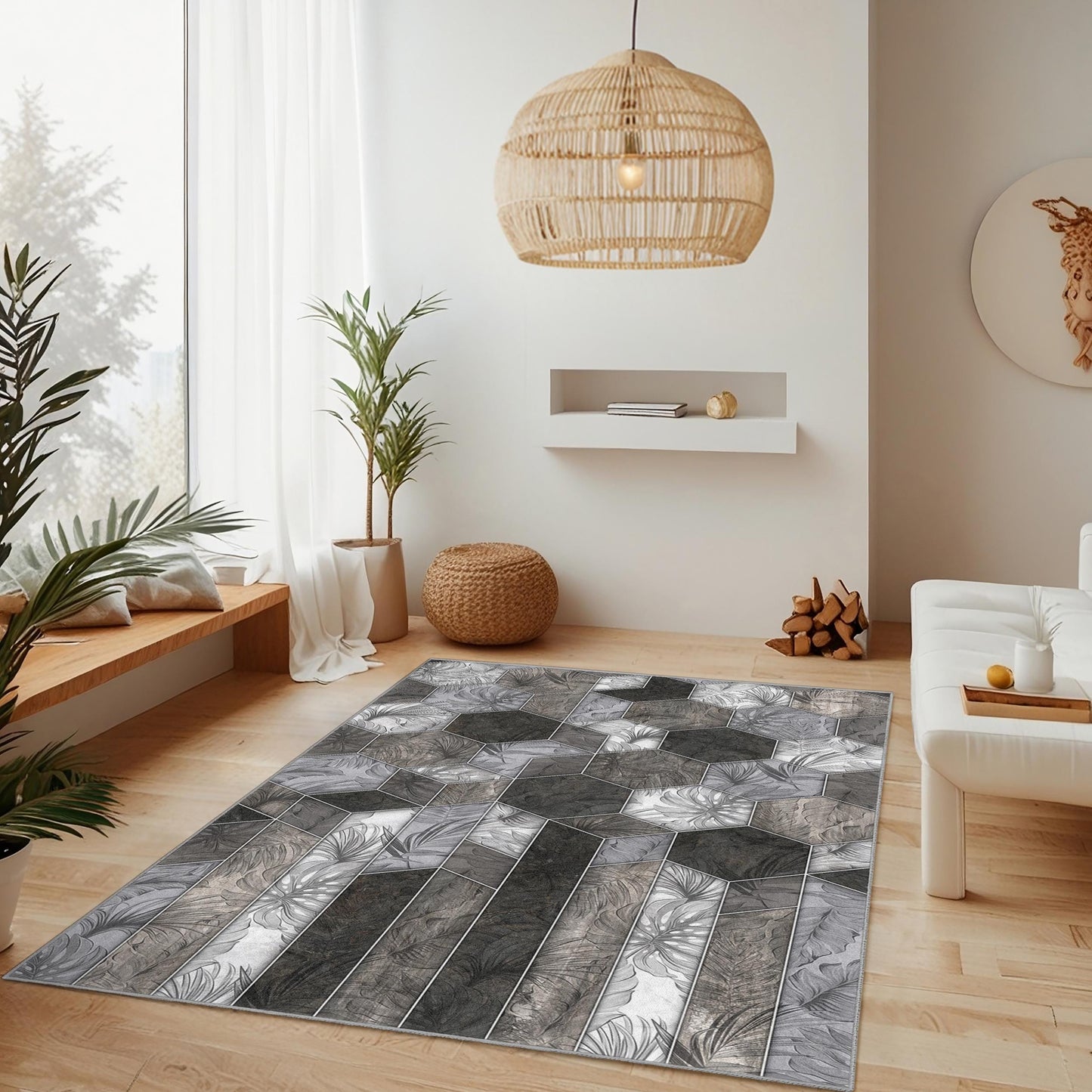 Eleganter Teppich mit sechseckigem Muster, moderner Teppich mit geometrischem Design, rechteckiger Wohnzimmerteppich, stilvoller Teppich für die Heimdekoration