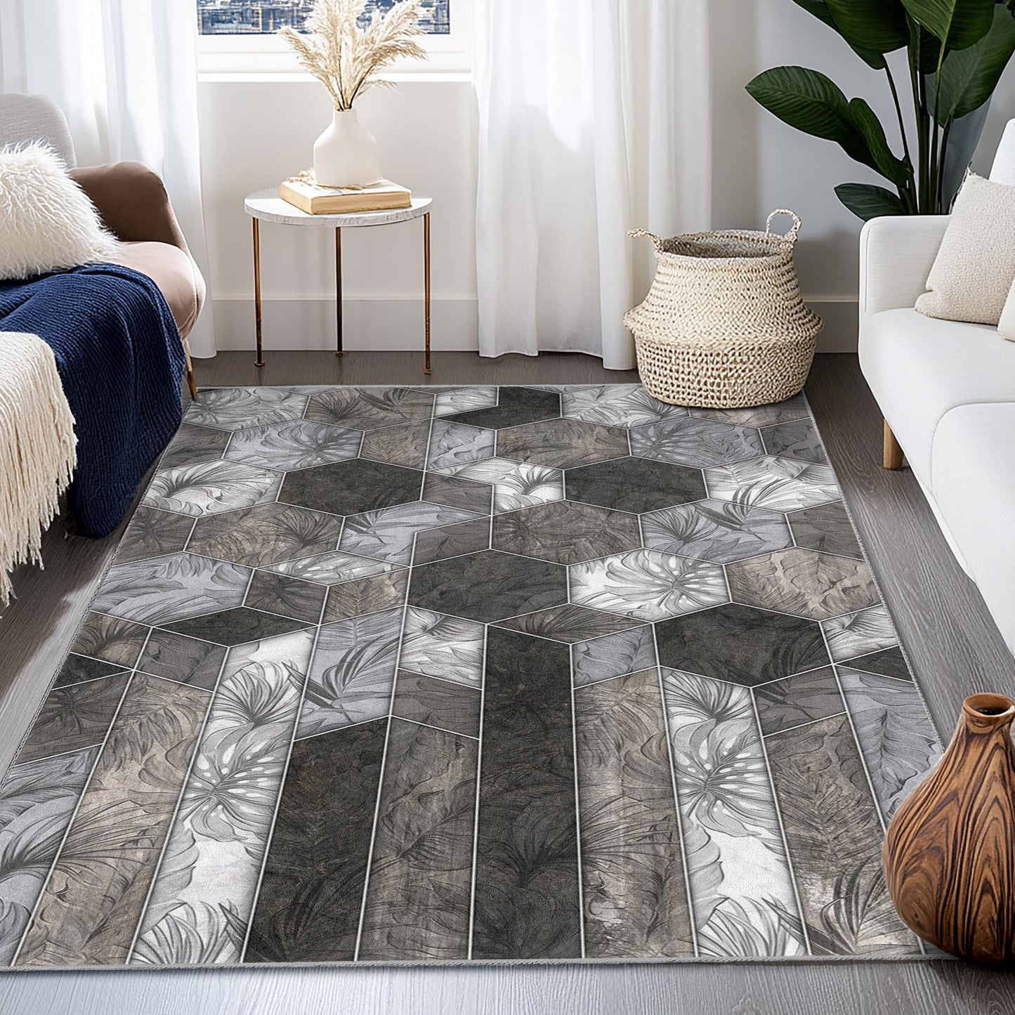 Eleganter Teppich mit sechseckigem Muster, moderner Teppich mit geometrischem Design, rechteckiger Wohnzimmerteppich, stilvoller Teppich für die Heimdekoration