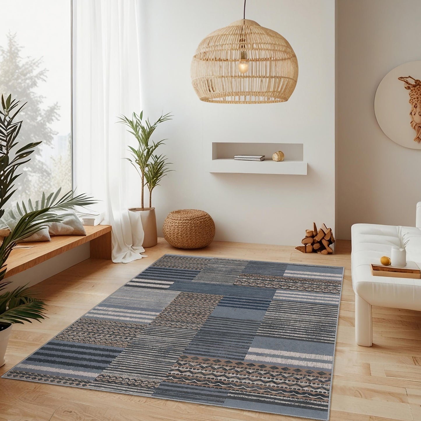 Rechteckiger Teppich mit modernem geometrischem Muster, stilvoller Wohnzimmerteppich, dekorativer Teppich für Zuhause, Teppich im zeitgenössischen Design