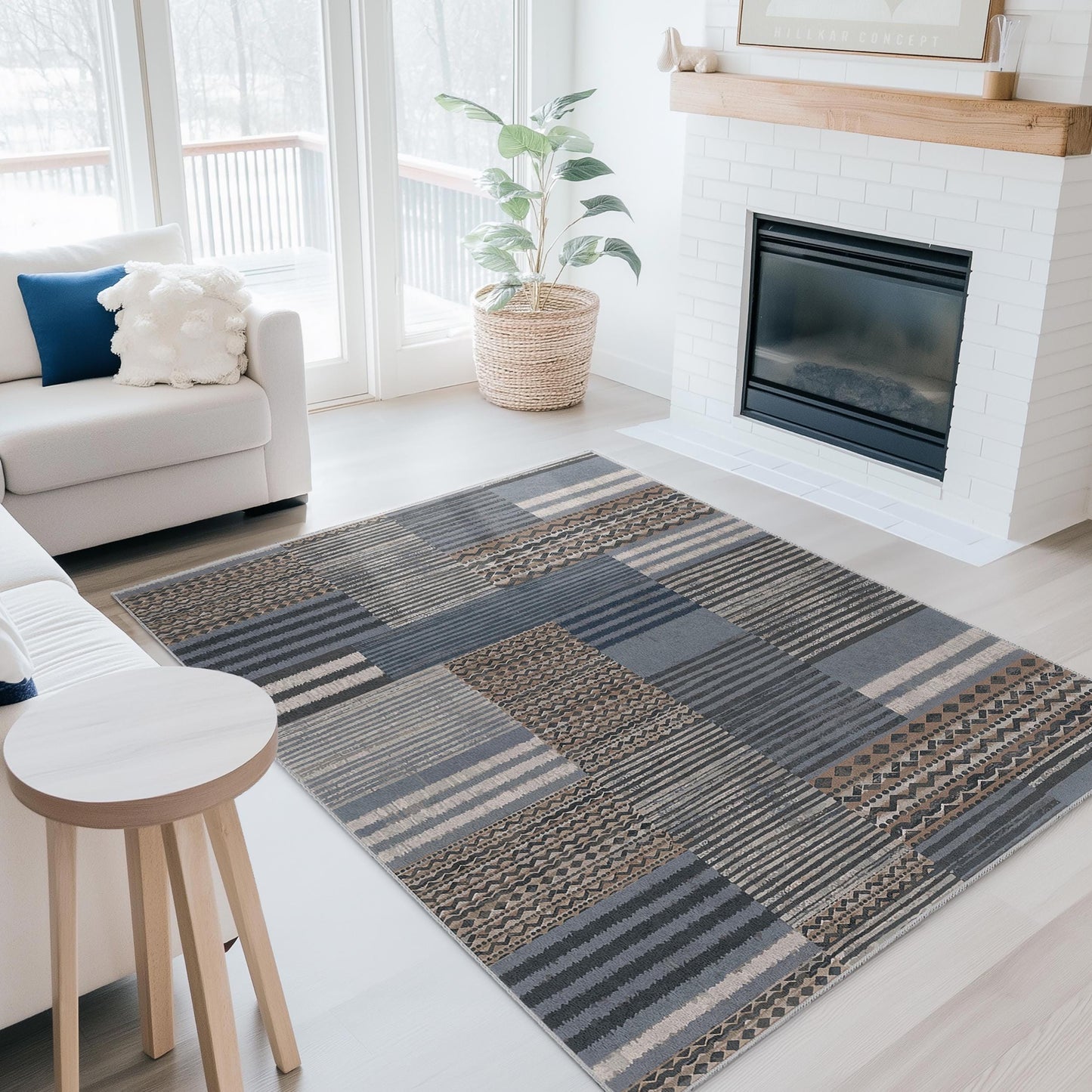 Rechteckiger Teppich mit modernem geometrischem Muster, stilvoller Wohnzimmerteppich, dekorativer Teppich für Zuhause, Teppich im zeitgenössischen Design