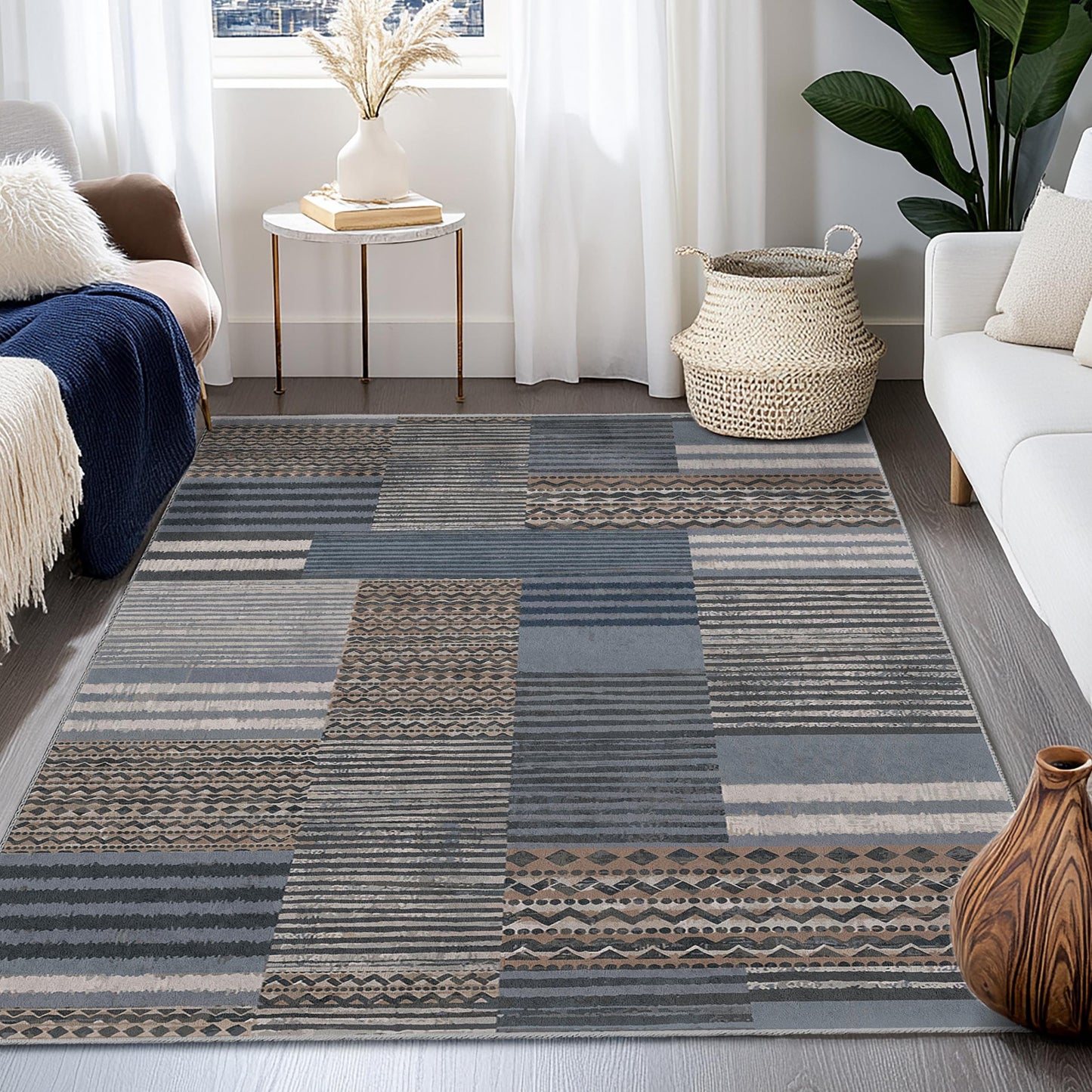 Rechteckiger Teppich mit modernem geometrischem Muster, stilvoller Wohnzimmerteppich, dekorativer Teppich für Zuhause, Teppich im zeitgenössischen Design