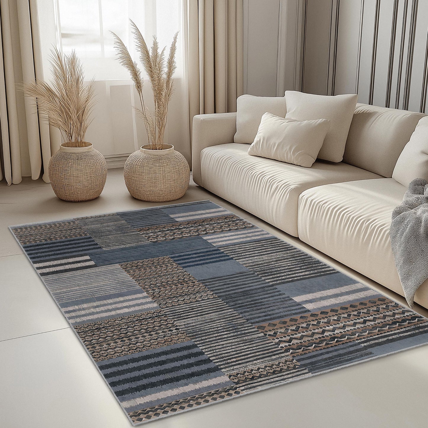 Rechteckiger Teppich mit modernem geometrischem Muster, stilvoller Wohnzimmerteppich, dekorativer Teppich für Zuhause, Teppich im zeitgenössischen Design