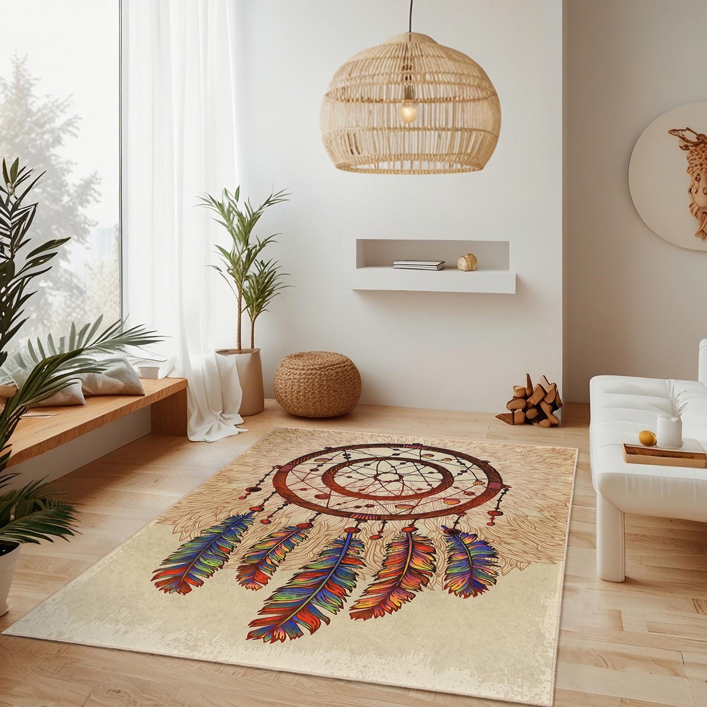 Rechteckiger Traumfänger-Teppich im Boho-Stil, farbenfroher Traumfänger-Teppich, Wohnzimmerdekoration, Teppich im Boho-Stil, Teppich mit ethnischem Muster