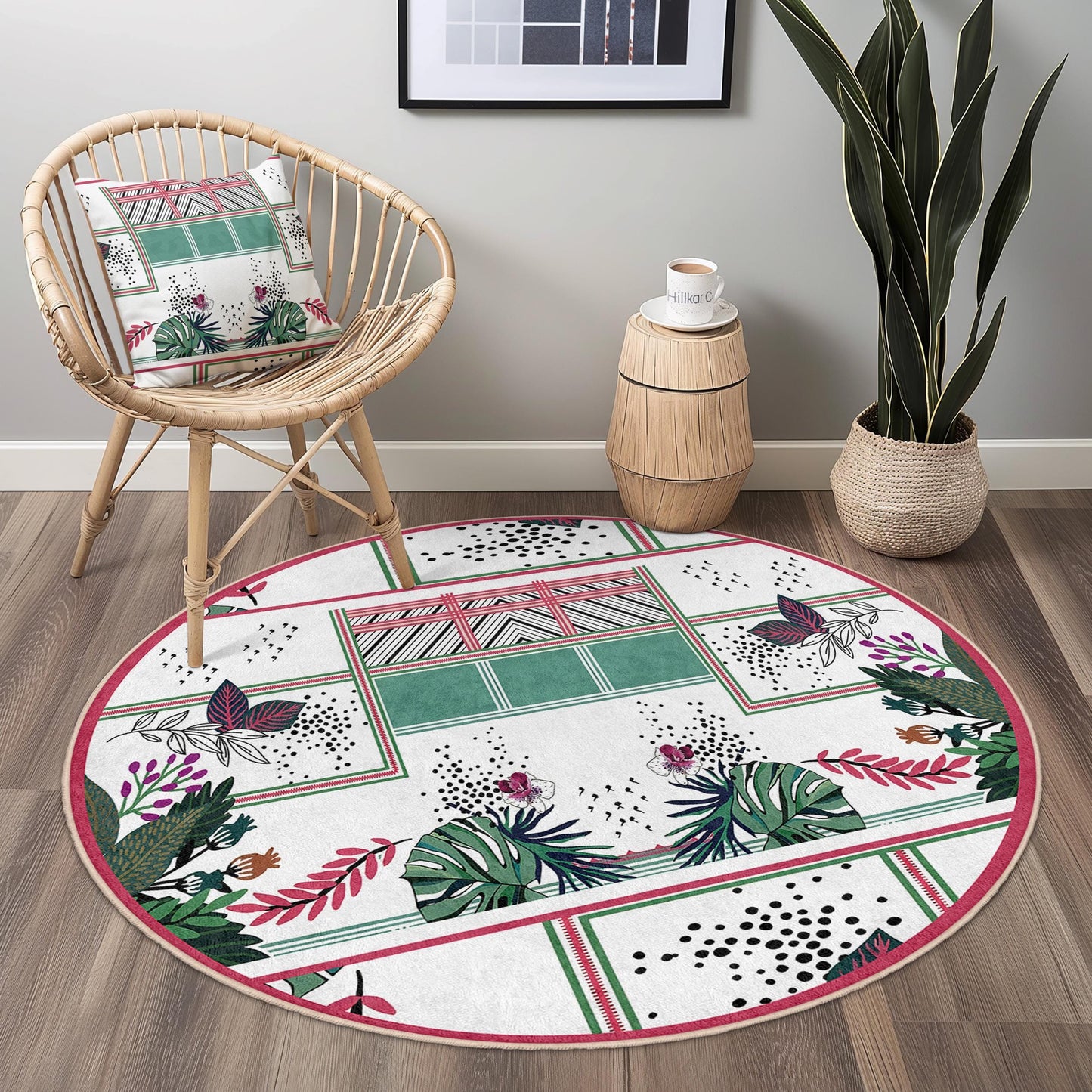Runder Teppich mit lebendigem Blumenmuster, runder Boho-Chic-Teppich, stilvoller runder Teppich für Wohnzimmer, Schlafzimmer oder Kinderzimmer