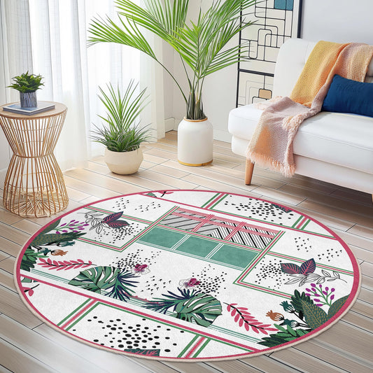 Vibrant Floral Round Area Rug, Boho Chic Round Rug, Stylish Round Carpet for Living Room, Bedroom, or Nursery Decor