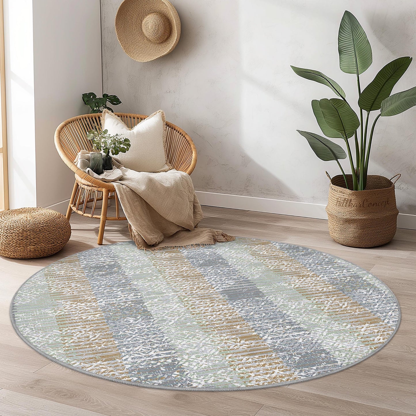 Geometrischer runder Teppich, stilvoller runder Teppich für das Wohnzimmer, moderne Wohndekoration, weiche Plüsch-Fußmatte